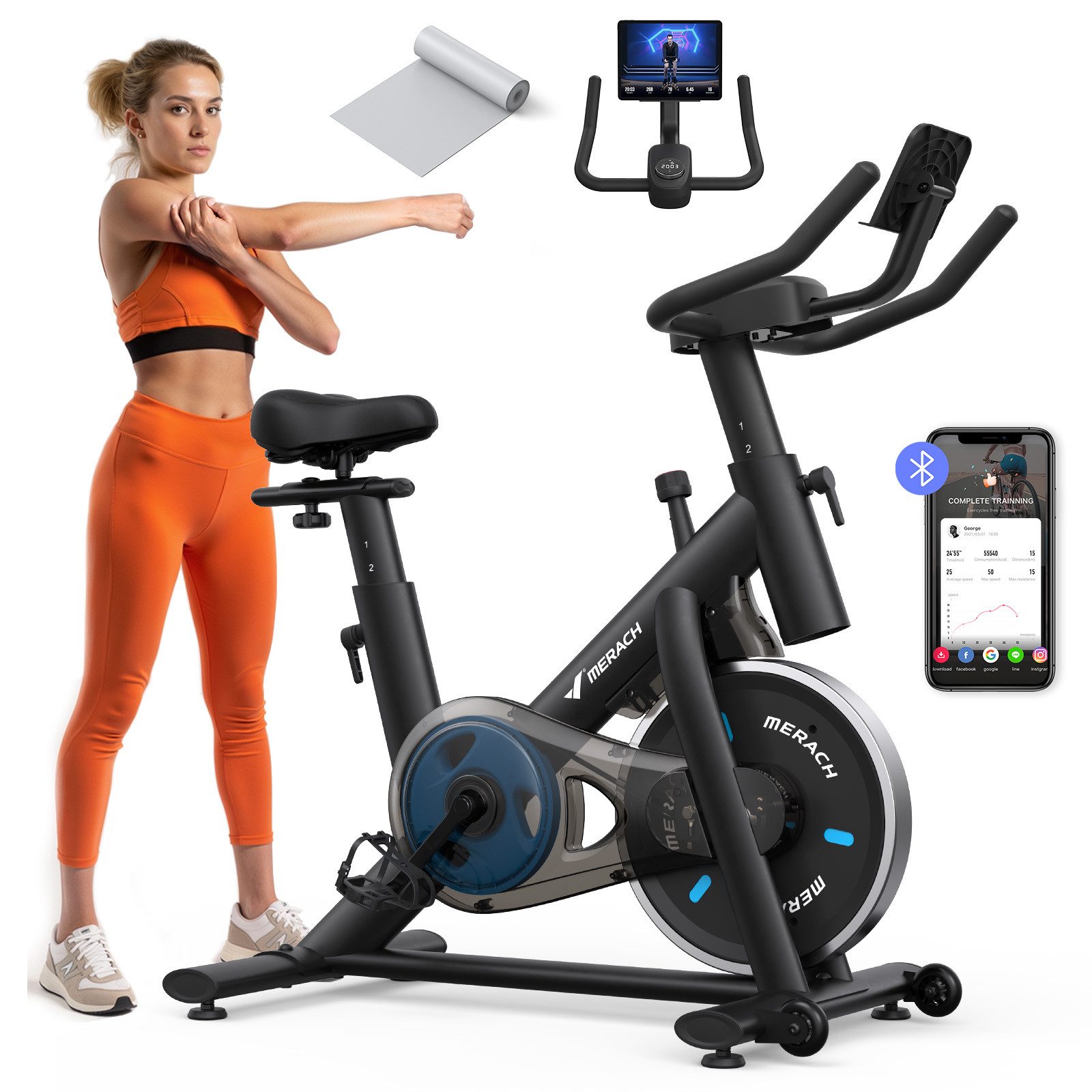 Heimtrainer mit verstellbarem Widerstand, leise mit LED-Monitor