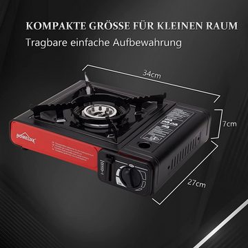 HOMELUX Gaskocher Campingkocher Grillplatte mit Piezozündung + 4 x Gaskartuschen, (Grillplatte Tischgrill Transportkoffer Gasbrenner Gasgrill, 5-St., Campingkocher Outdoor Camping Gas Kocher Herd)