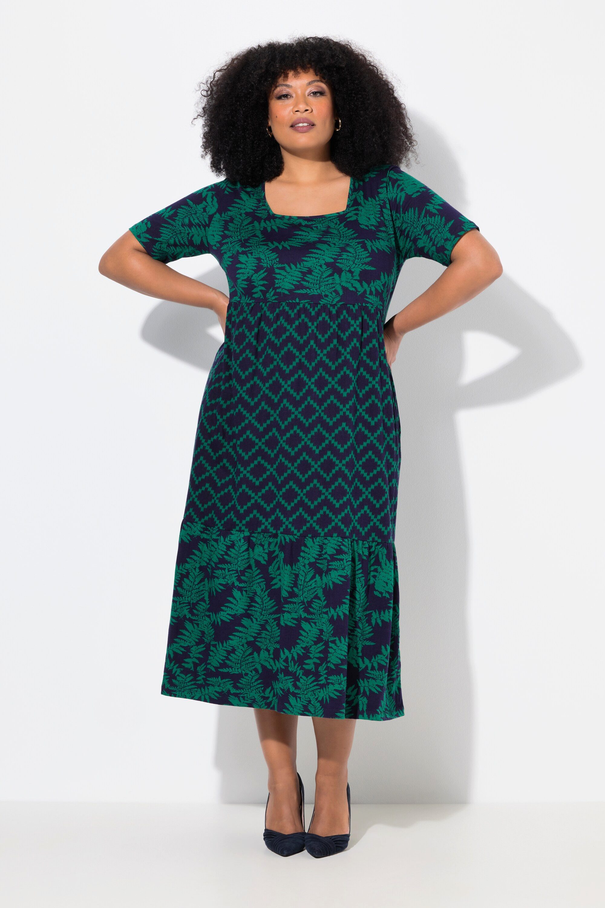 Ulla Popken Maxikleid Jersey-Maxikleid A-Linie Carree-Ausschnitt günstig online kaufen