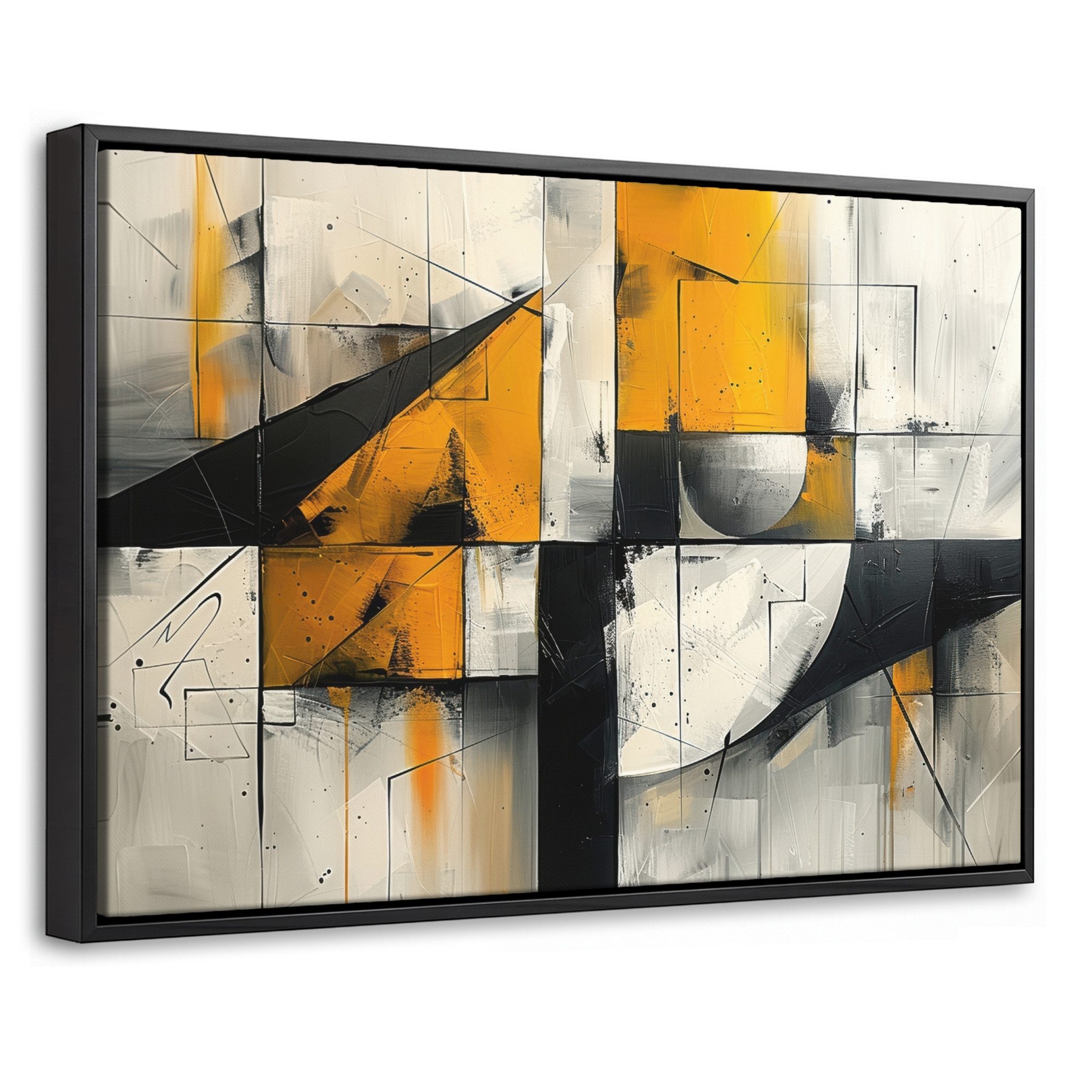 OneMillionCanvasses® Leinwandbild mit Rahmen - Gelb - Abstrakt - Modern - Formen, Fotodruck (1 St), Bilder, Zimmer Wand Bild Dekoration 30x20cm