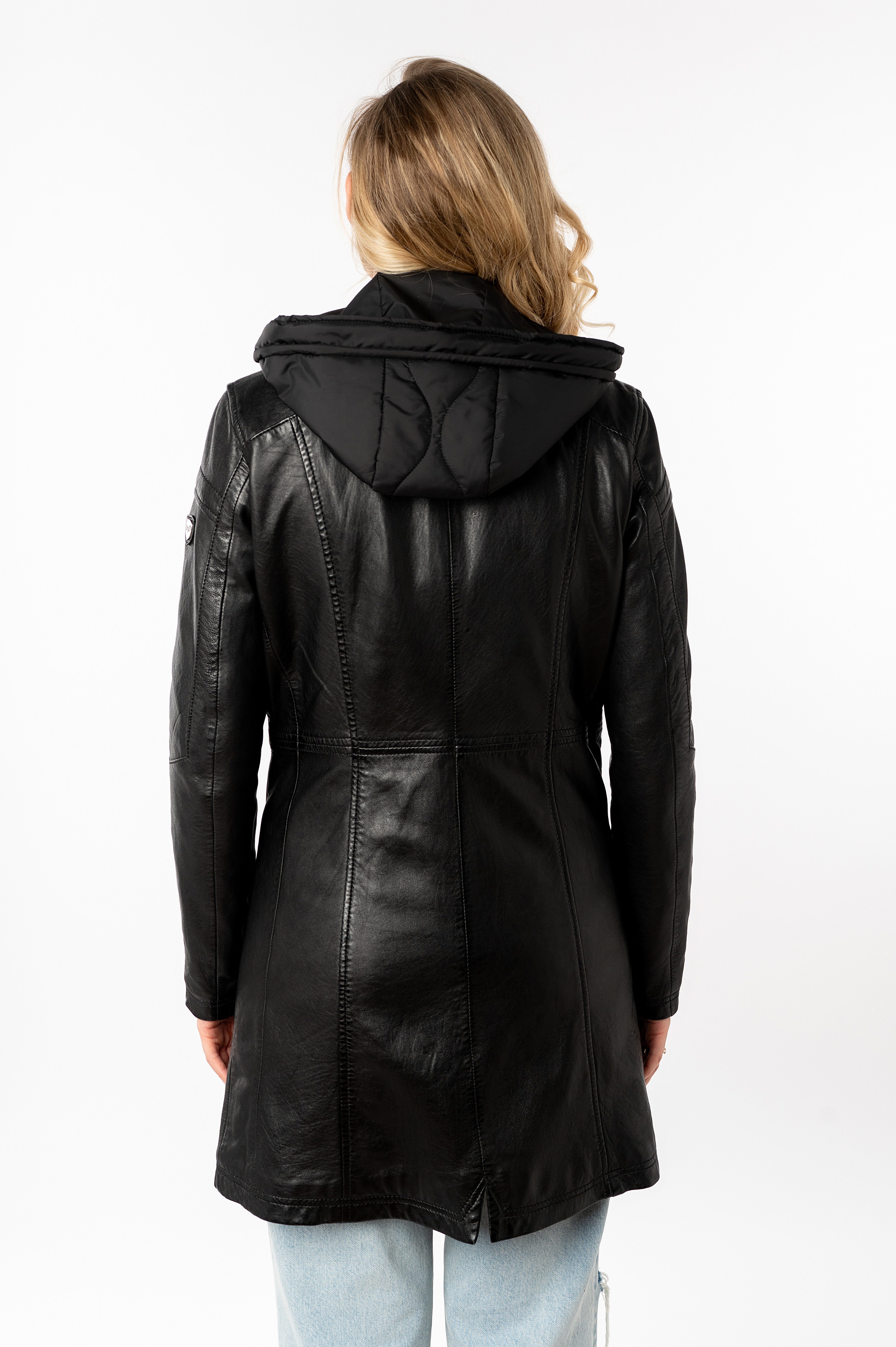 Mauritius Ledermantel MWMilene mit Nylonkapuze und Stehkragen