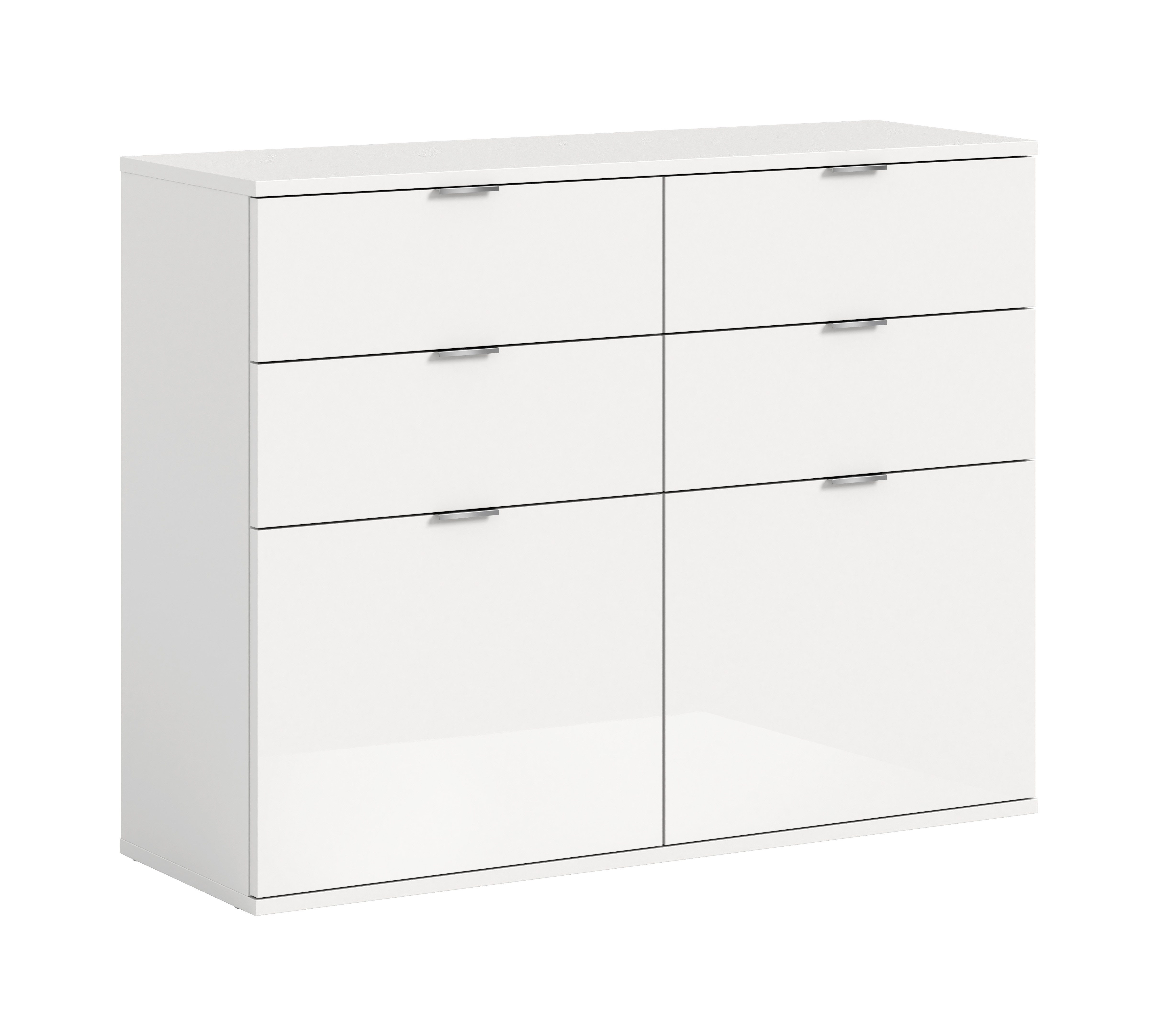 furnling Kommode Professor, 2 Klappen, 4 Schubladen, Hochglanz Front, Breite 110 cm, weiß