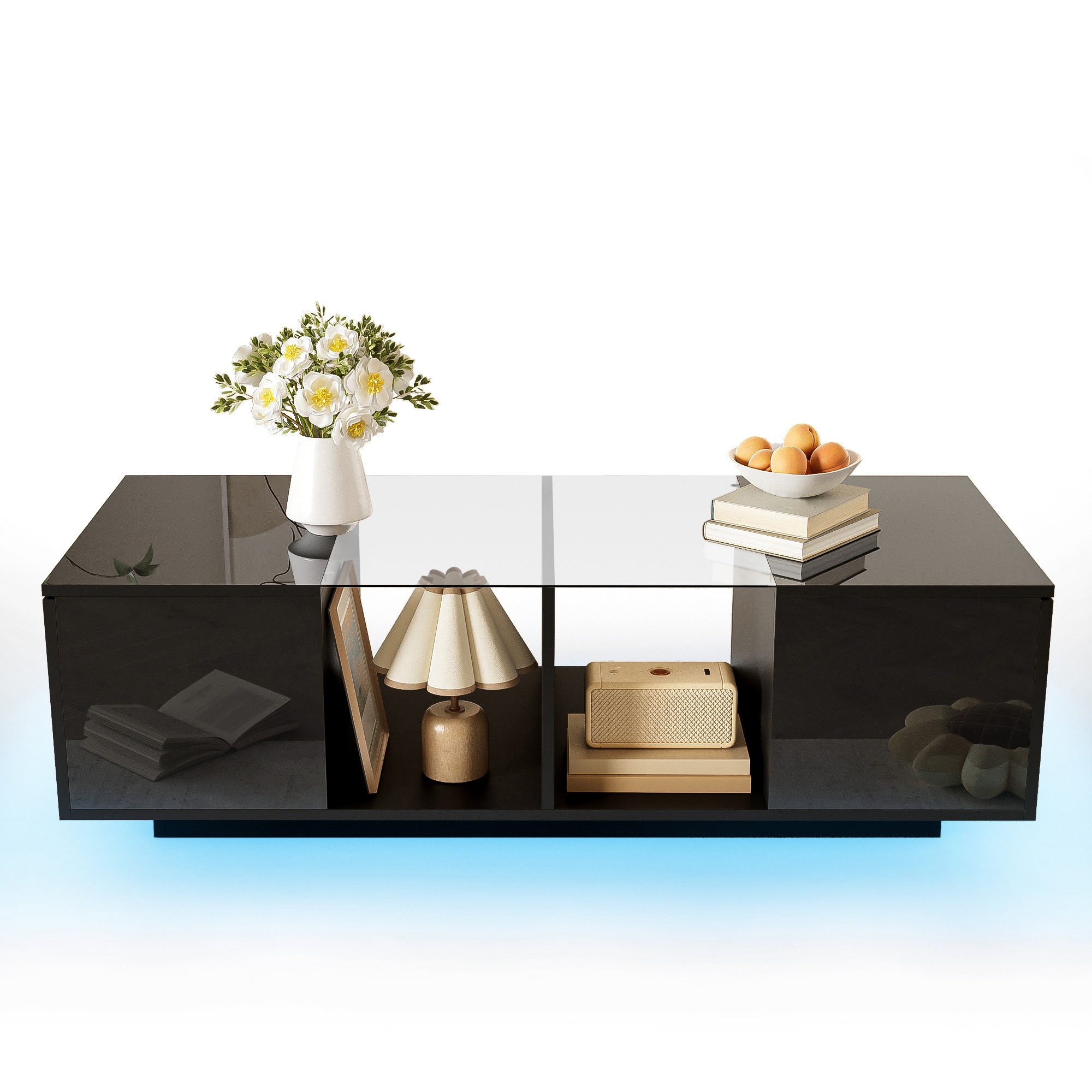 Fine Life Pro Couchtisch Moderner schwarzer Couchtisch mit LED-Beleuchtung