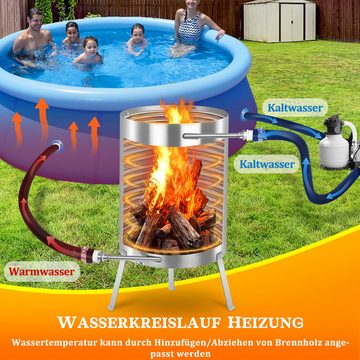 UISEBRT Pool-Wärmepumpe Poolheizung mit Feuer Poolheizung Holz Feuertonne mit Heizspirale, aus 100% Edelstahl