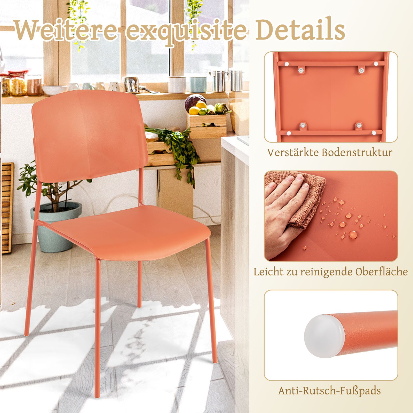 COSTWAY Esszimmerstuhl (4 St), Set aus 4 Stühlen, mit Rückenlehne, stapelbar