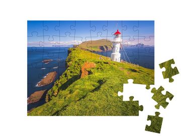 puzzleYOU Puzzle Leuchtturm, Insel Mykines, Färöer Inseln, Dänemark, 48 Puzzleteile, puzzleYOU-Kollektionen Skandinavien