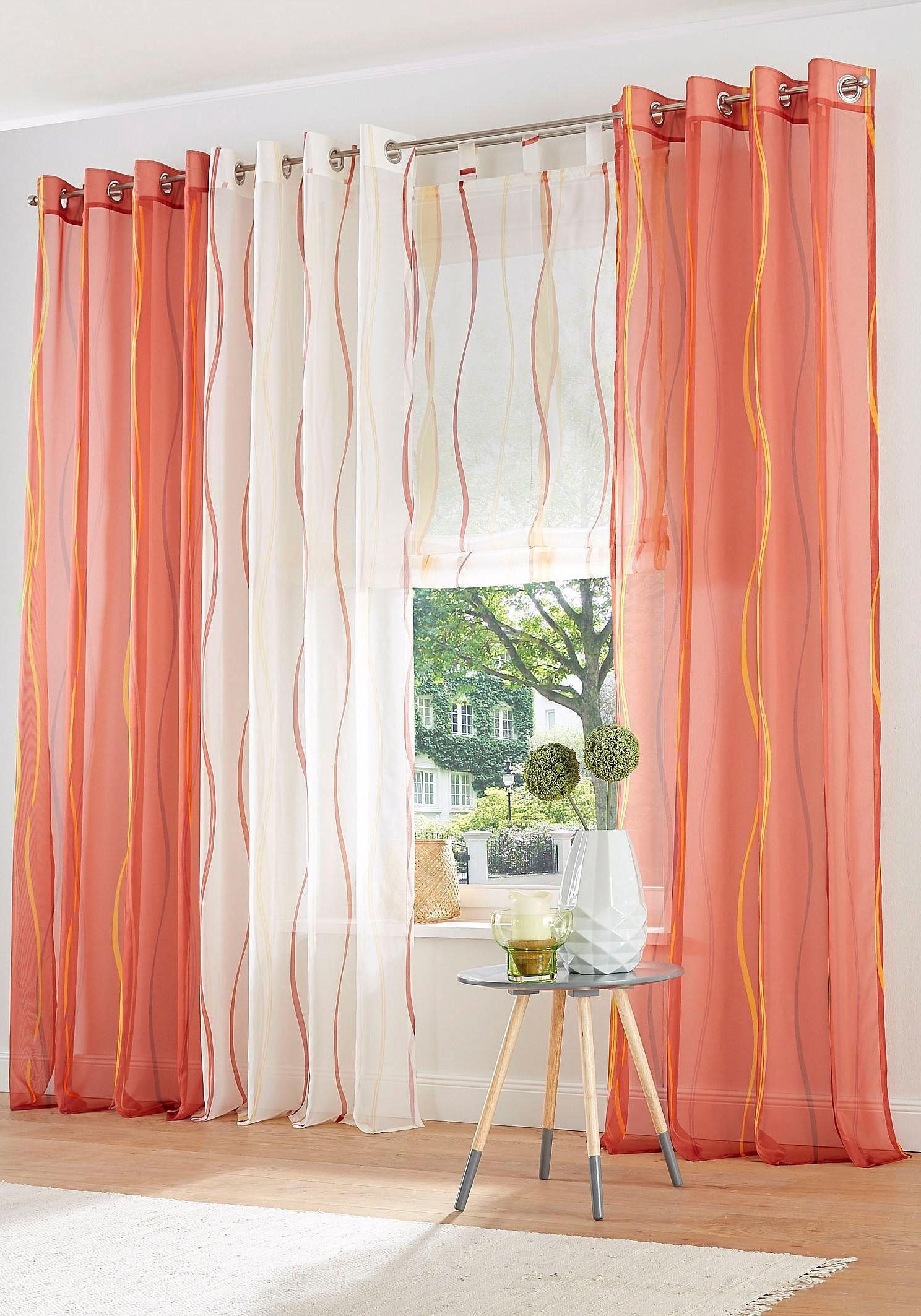 Voile, transparent, Voile, Polyester, Set, my creme/terra Ösen 2-er St), transparent, home, Dimona, Gardine (2 Wellen