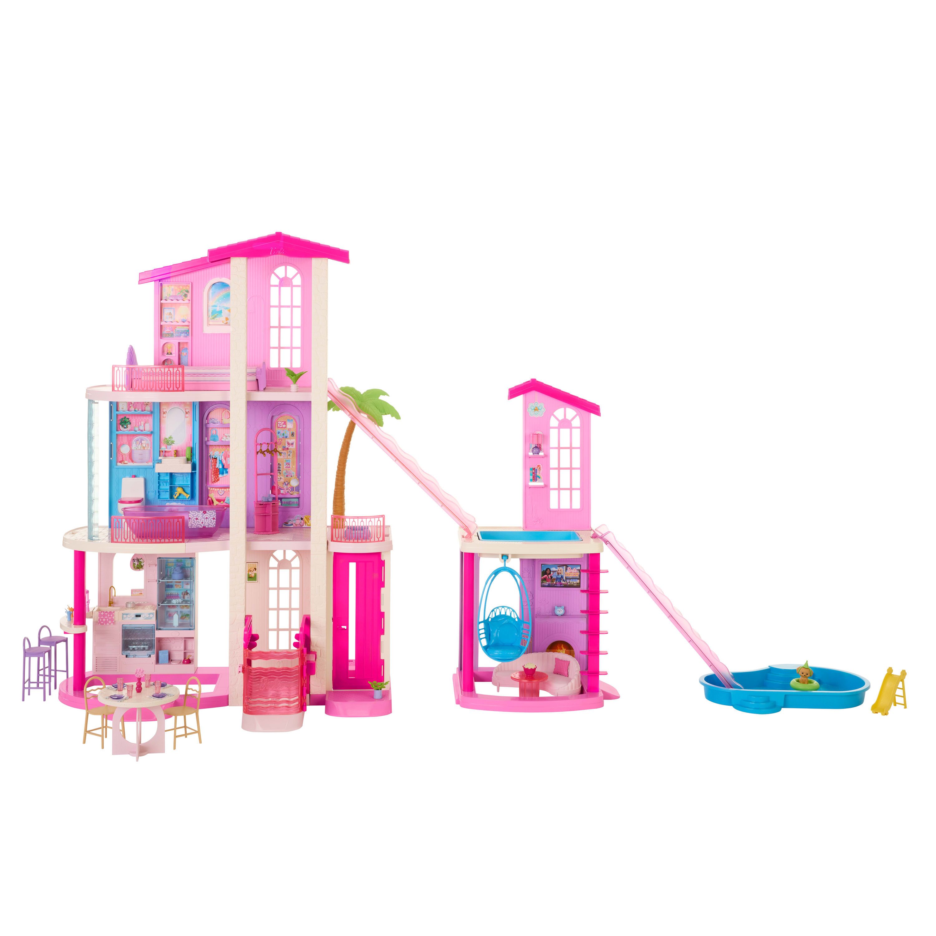 Barbie Puppenhaus Barbie Traumvilla (2026), mit Licht, Sound, 2 Pools, 2 Rutschen, 2 Häuser, Aufzug, 3 Etagen