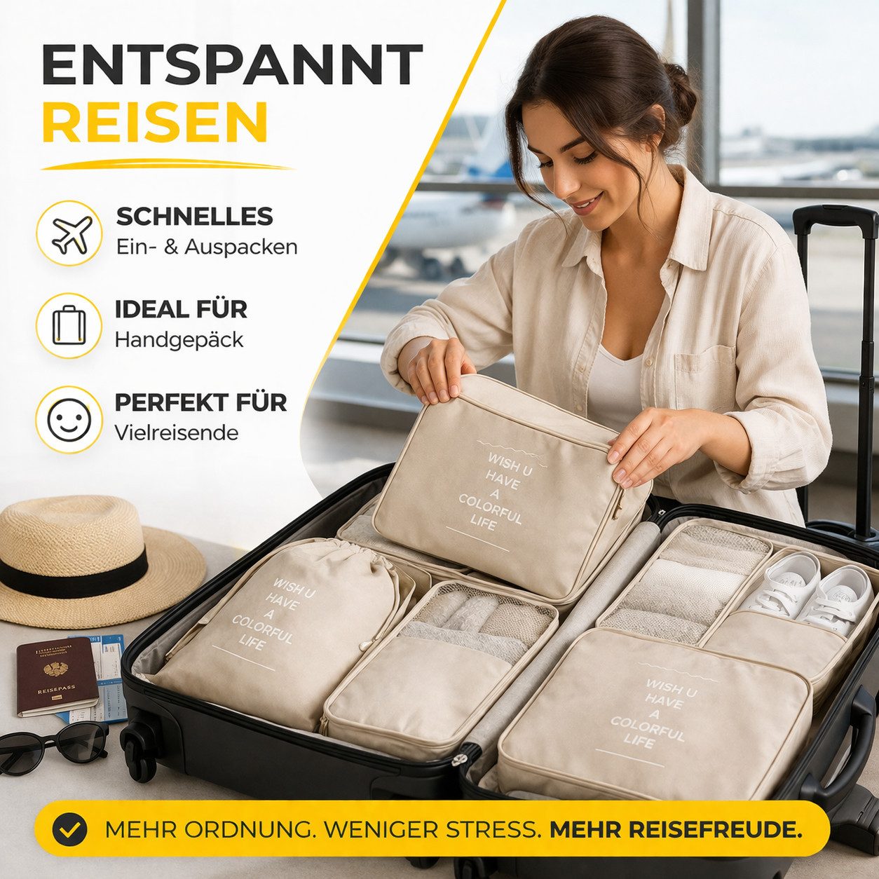 Everhomely® Kofferorganizer Kofferorganizer 8er mit Kosmetiktasche – Packtaschen Packwürfel Reisen (Set, 8er Set)
