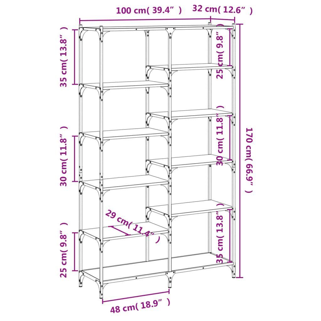 Holzwerkstoff 1-tlg. cm Grau Bücherregal vidaXL Eisen, und Bücherregal 100x32x170 Sonoma