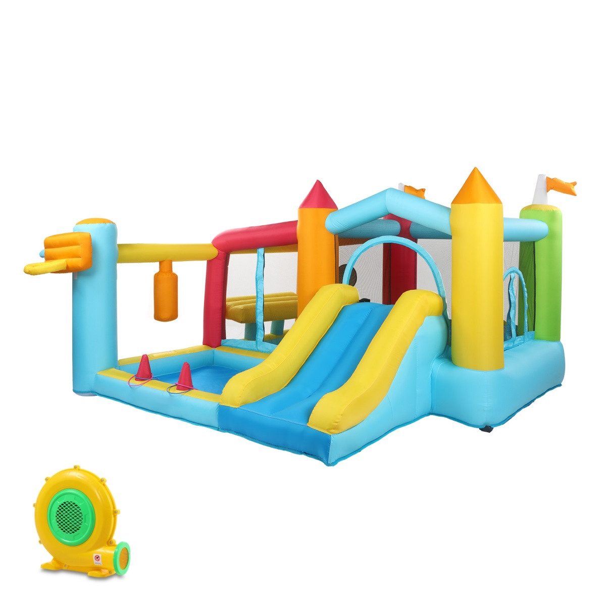 LALAHO Hüpfburg mit Gebläse, Rutsche, Trampolin, Tragetasche, Springburg, 320x310x200cm,für Kinder 3 bis 8 Jahre, für drinnen und draußen