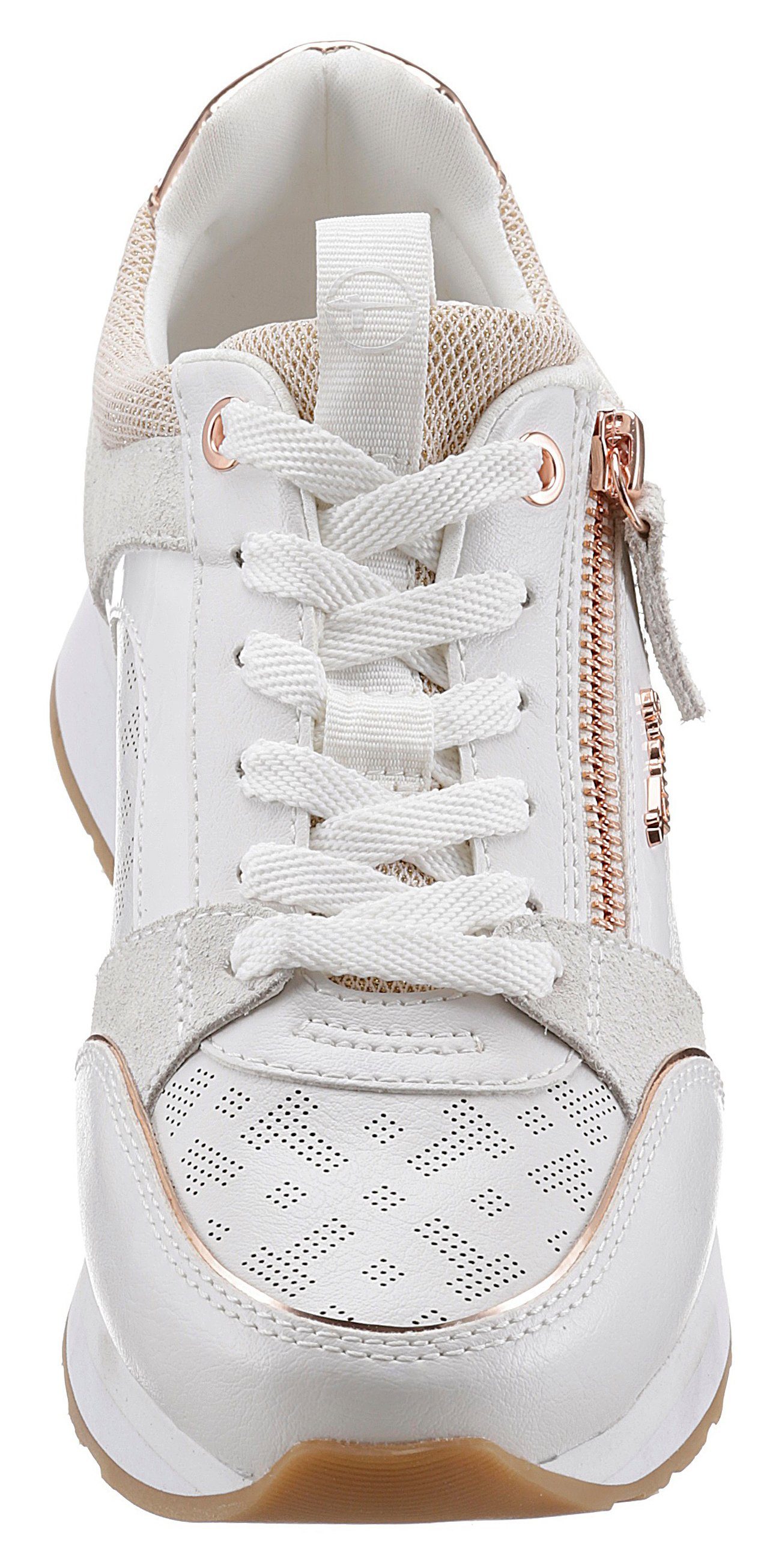 weiß-roségoldfarben praktischem Tamaris Reißverschluss Sneaker mit
