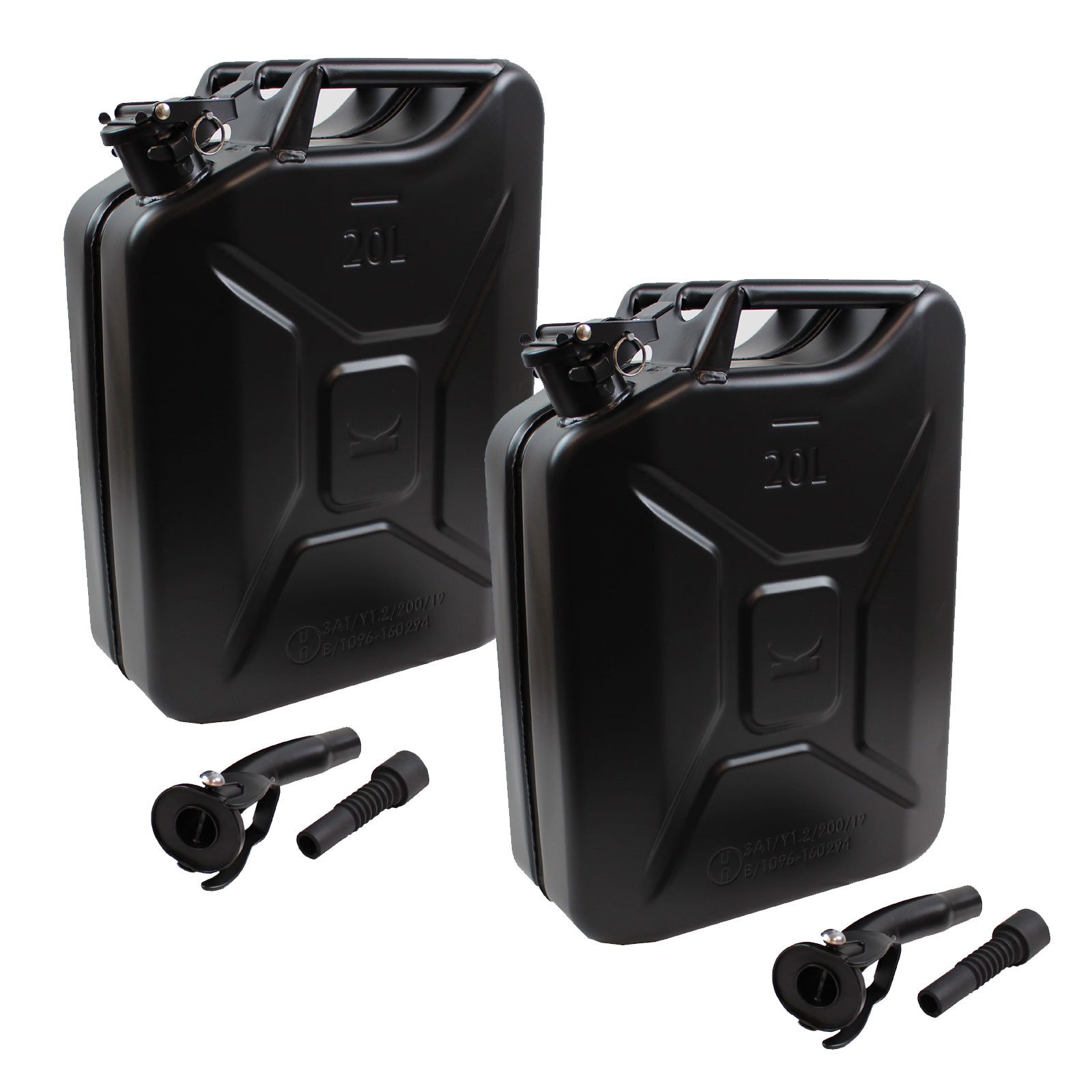 TRUTZHOLM Kanister Metall schwarz 20 Liter inkl. Ausgießer + Halterung Benzin Diesel (Spar-Set, 2er Set), Schwarz