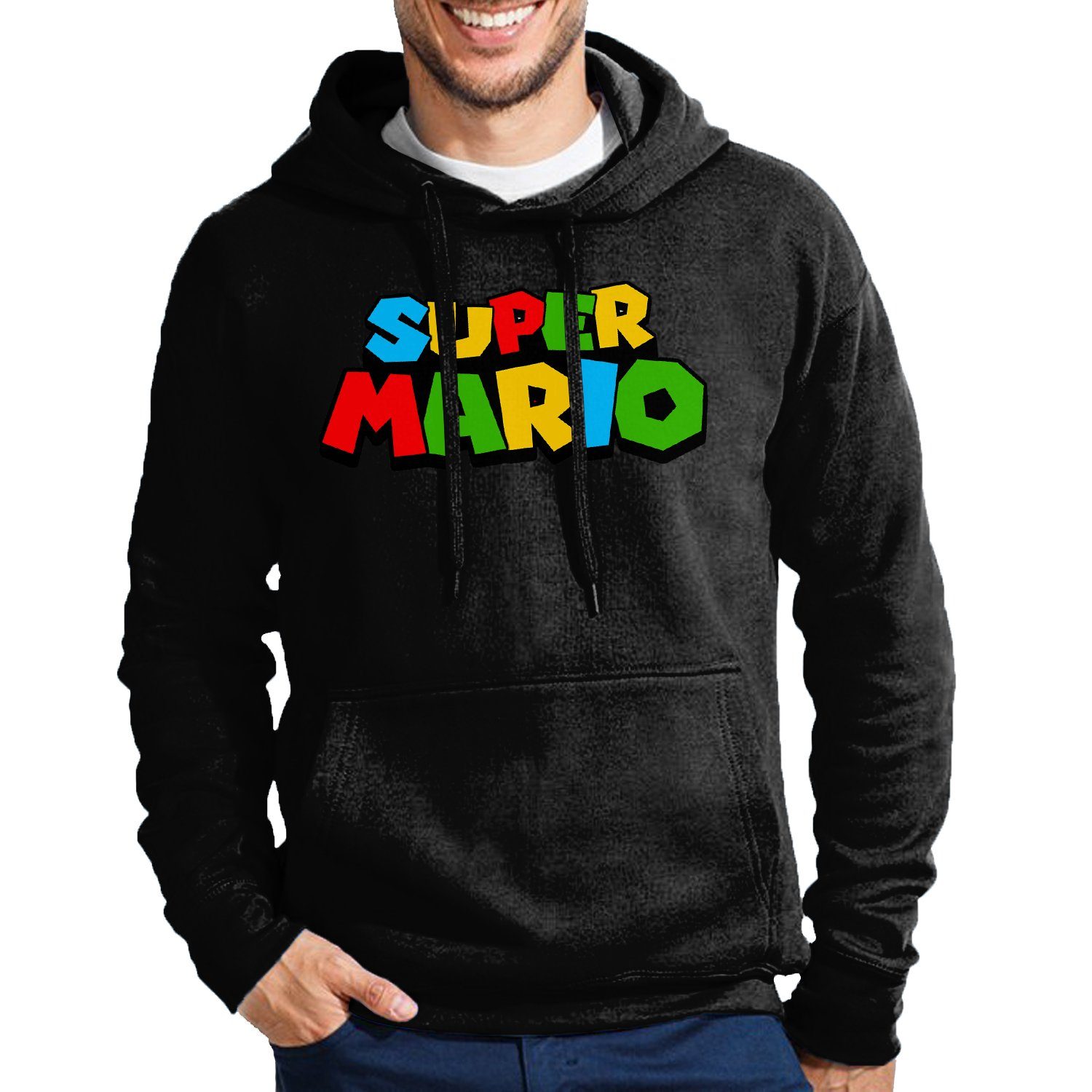 Blondie & Brownie Gamer Hoodie mit Mario Gaming Computer Kapuze Nintendo Konsole Super Schwarz Spieler Spiele