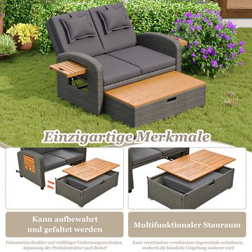 Flieks Gartenlounge-Set, 2-Sitzer Gartenmöbel mit verstellbarer Rückenlehne, Sofa mit Hocker