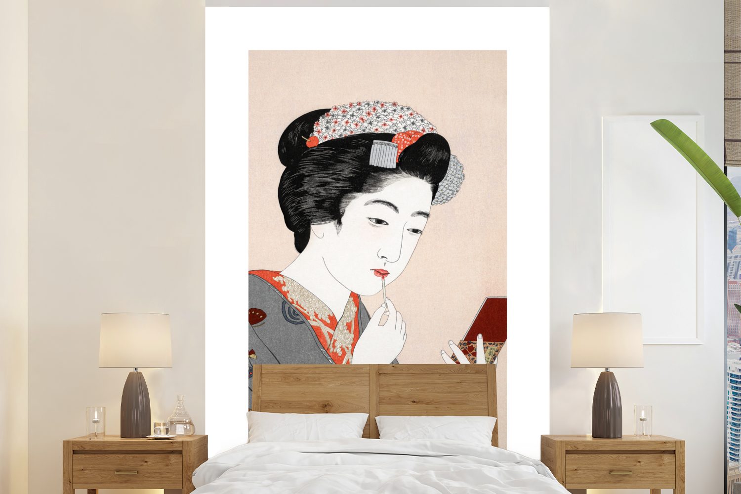 (3 Schminken Wandtapete Japan - Frau für Tapete Kimono Matt, Montagefertig - MuchoWow bedruckt, St), Vinyl Wohnzimmer, Vintage, Fototapete - -