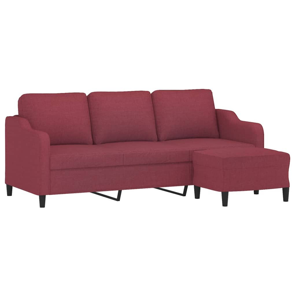 vidaXL Sofa 3-Sitzer-Sofa mit Hocker Weinrot 180 cm Stoff