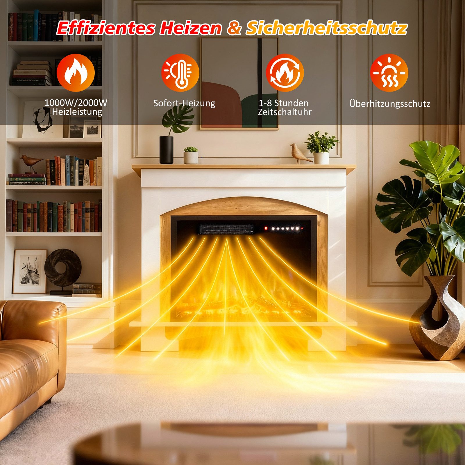 HOMAVO Elektrokamin mit Schrank, 23" 1000W/2000W Heizung, 3D-Flammeneffekt, Schrankgröße: 70 x 30 x 80cm, Fernbedienung, Timer