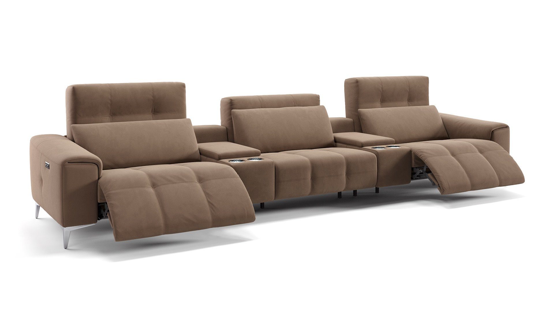 XL: Kinosofa Sofa 3-Sitzer x SALENTO 370 Stoff 100 cm Hellbraun in Sofanella