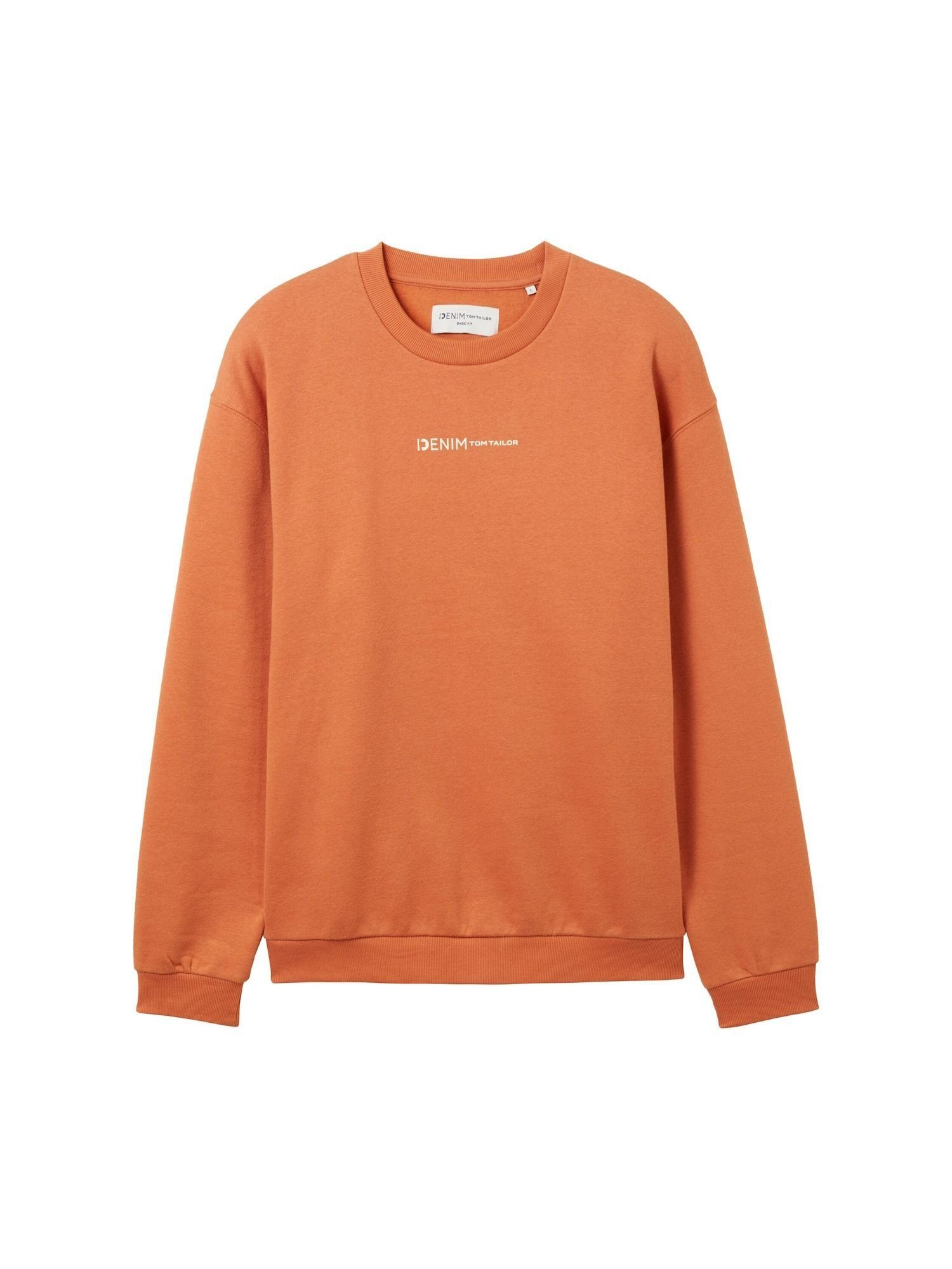 TOM TAILOR ohne orange TAILOR Sweatshirt Kapuze mit TOM (1-tlg) Denim kleinem Sweatshirt Pullover