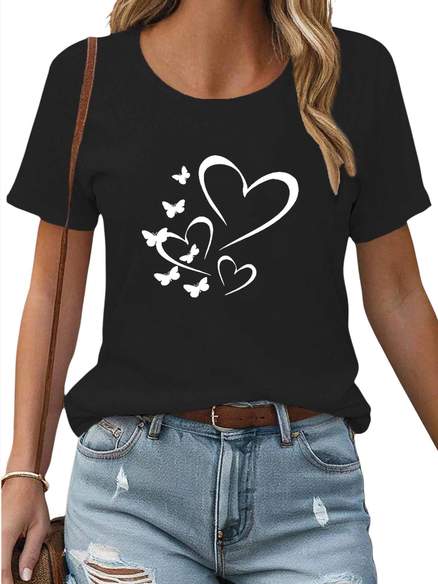 PYL Rundhalsshirt Damen Bequemes Sommer Kurzarmbluse günstig online kaufen