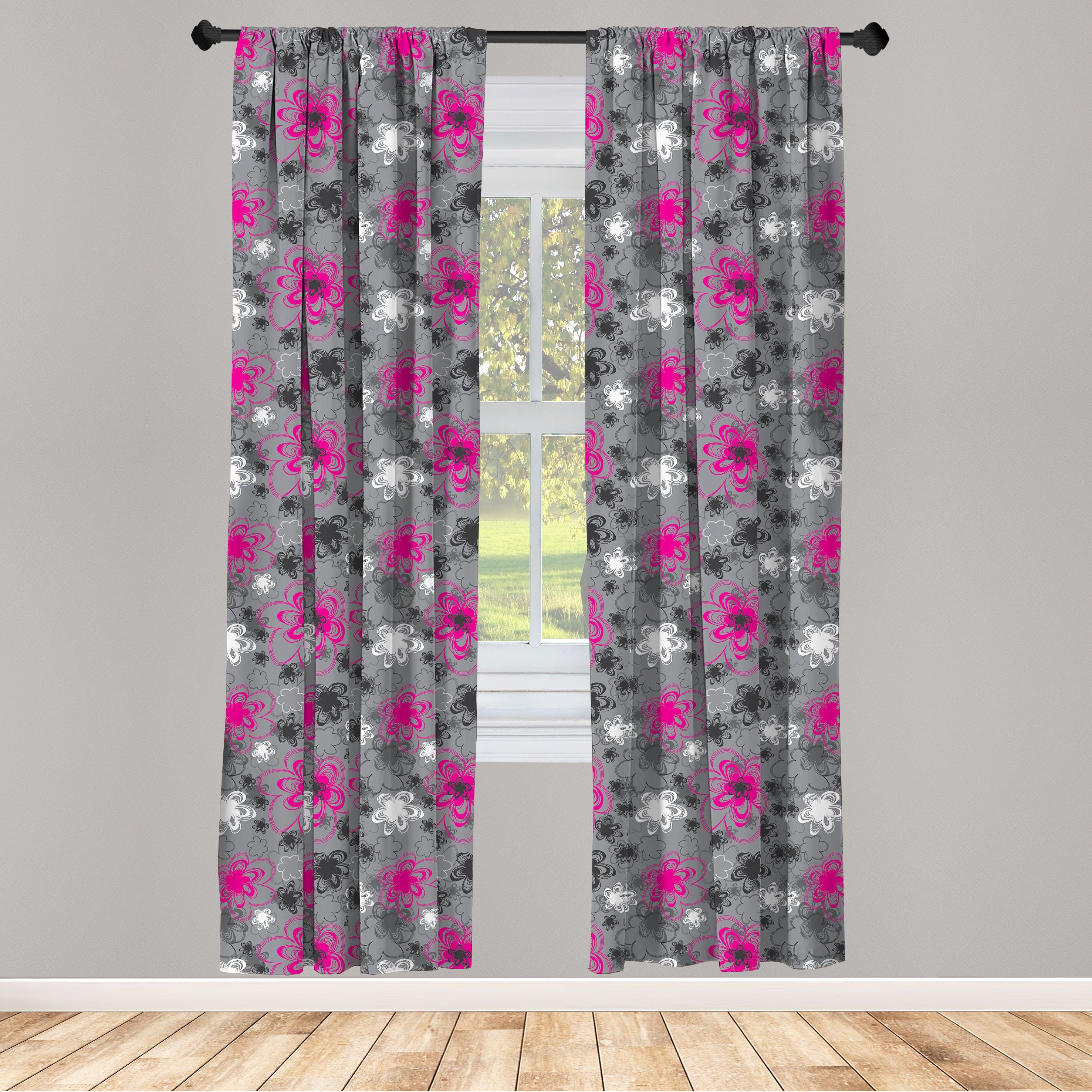Gardine Vorhang für Wohnzimmer Schlafzimmer Dekor, Abakuhaus, Microfaser, Vintage Blumen Antike Blüten | Fertiggardinen