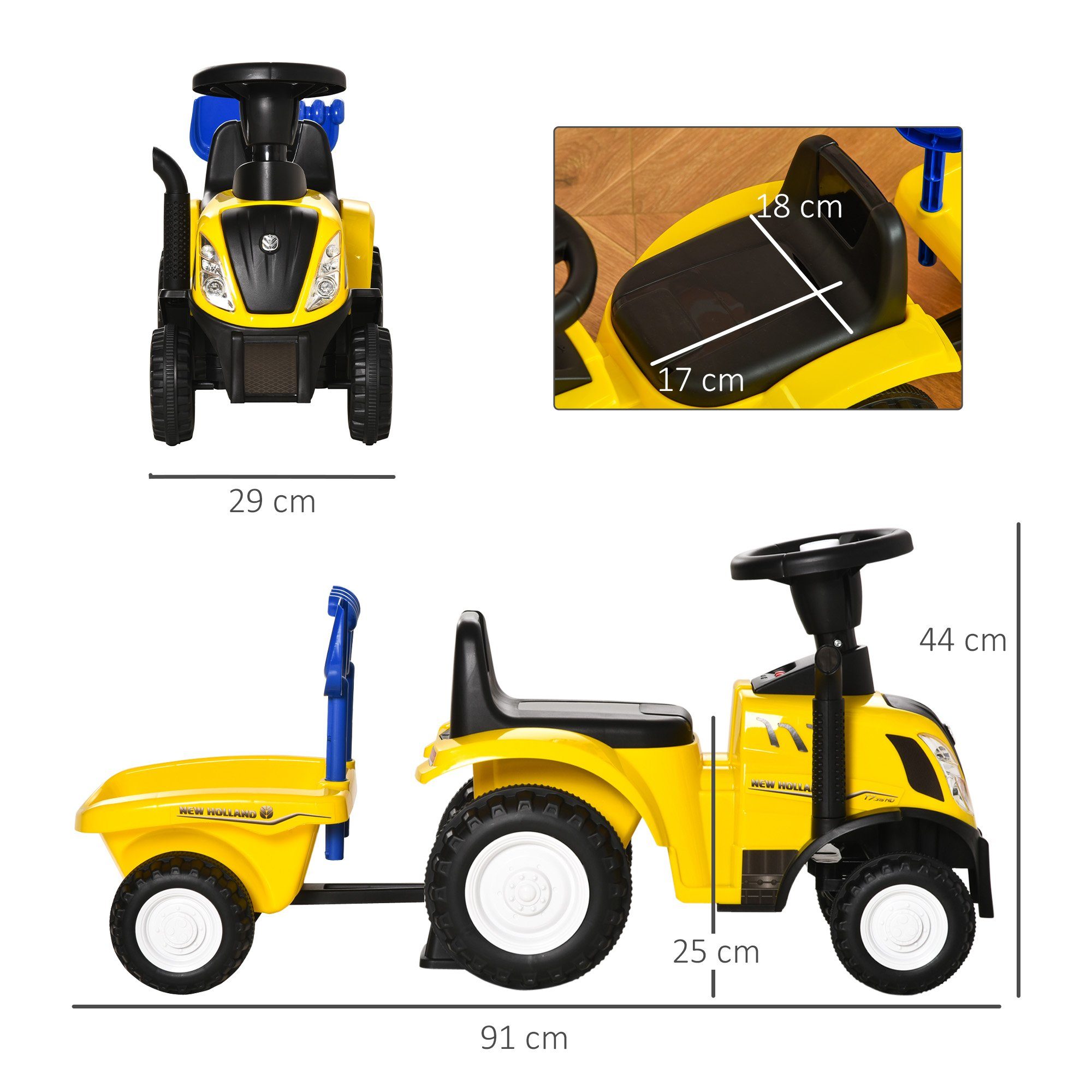HOMCOM Rutscher Kinderrutscherfahrzeug mit Hupe, (Kinderauto, 1-tlg., Kinder Rutschauto), Kunststoff Metall Blau 91 x 29 x 44 cm – Bild 3 von 5