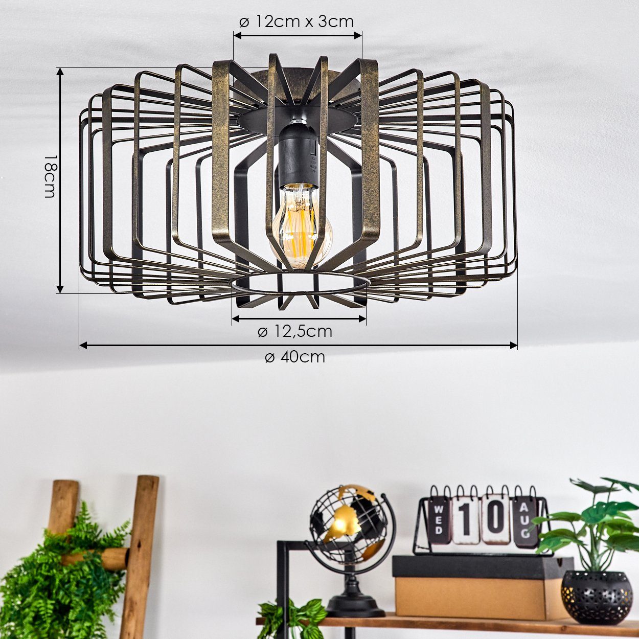 hofstein Deckenleuchte »Aidone« Deckenlampe Leuchtmittel, mit Lichtspiel Leuchte Ø40cm, Schwarz/Gold-antik, E27, in mit aus Metall ohne Moderne Gitterschirm