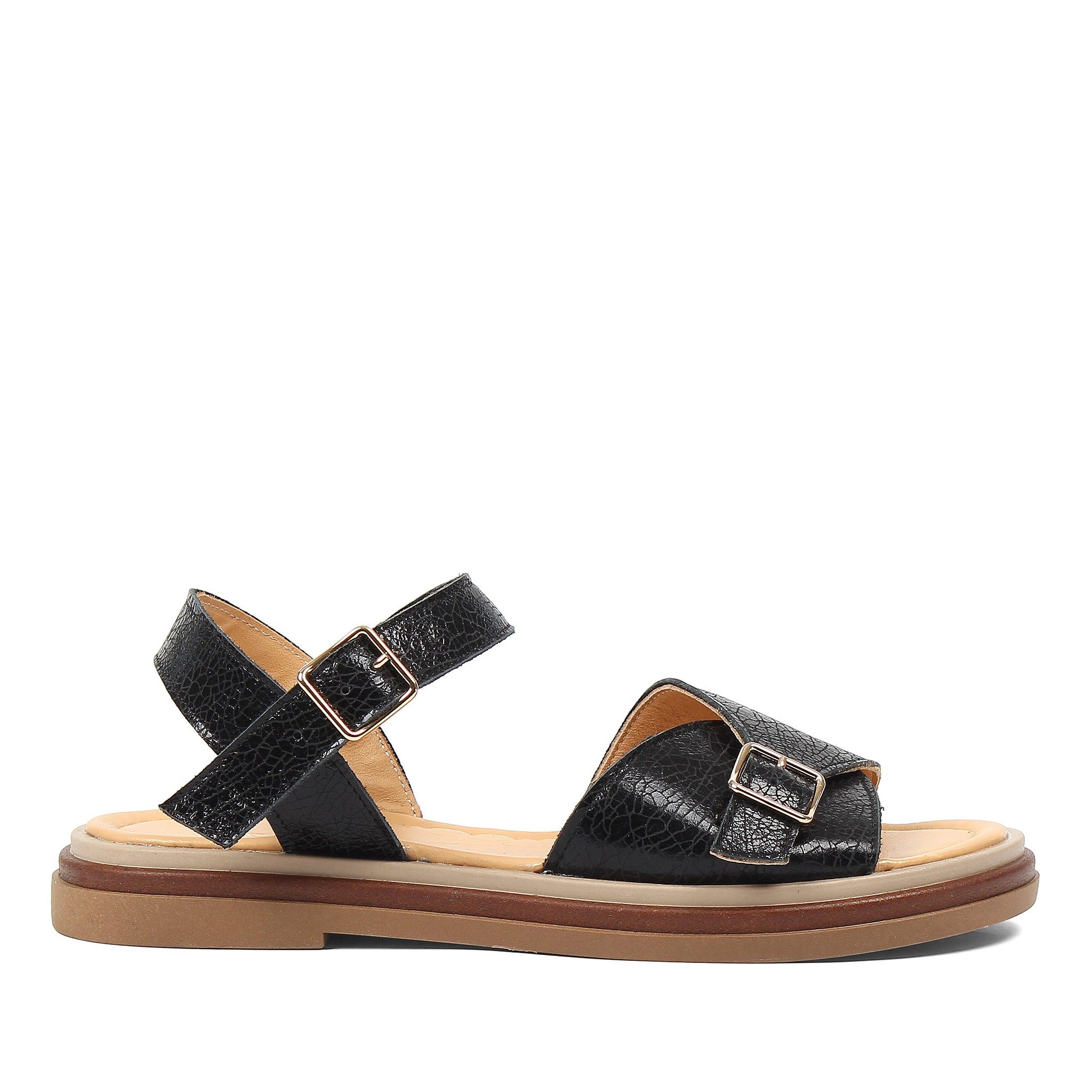 Celal Gültekin Plateau Riemensandale Slingback Goldschnalle Damen Plateausandaletten Glattleder, Echtleder-Futter & Decksohle, Schwarz, 40