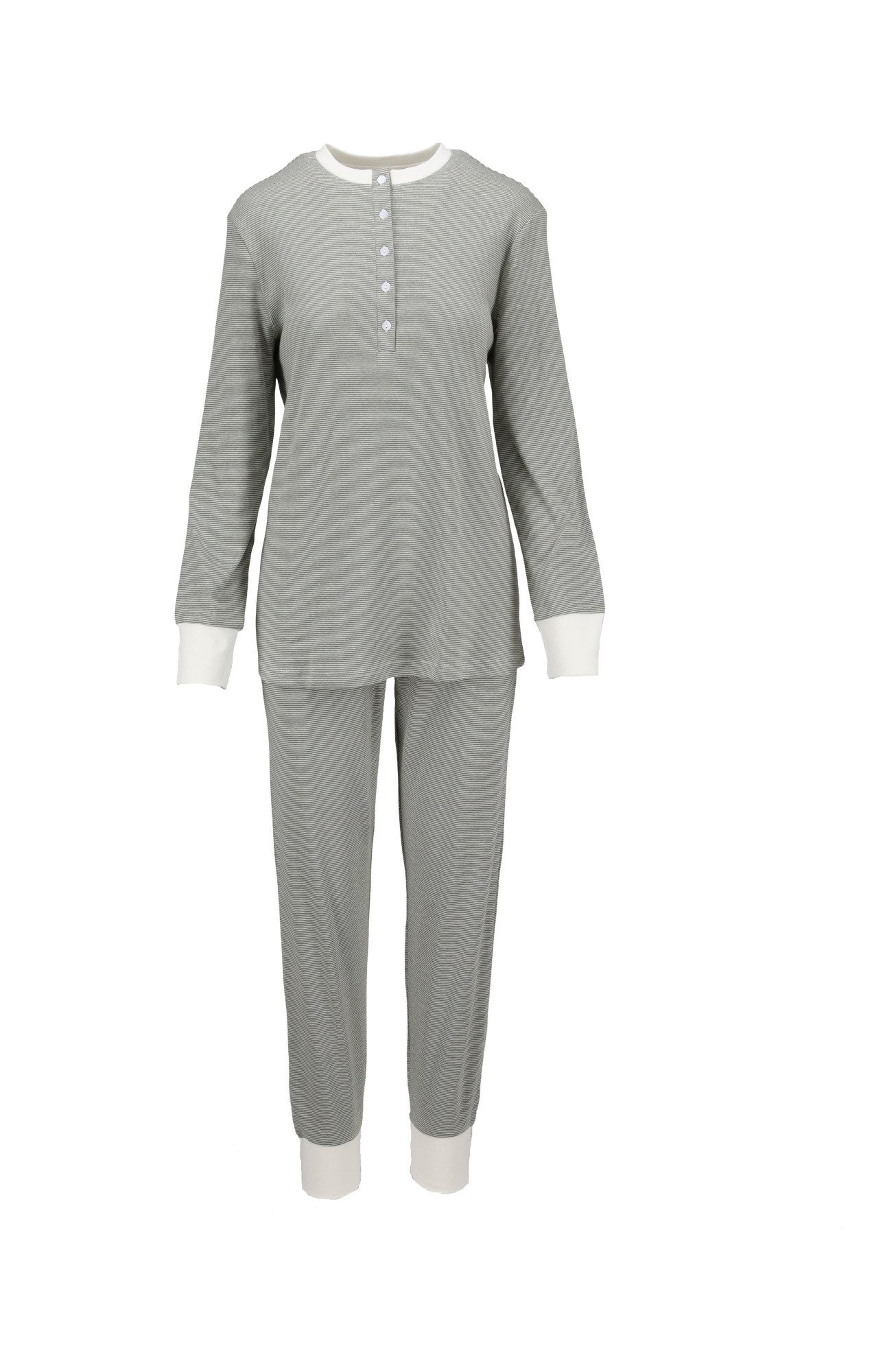 Ringella Pyjama Langarm, mit Knopfleiste und Strickbündchen (2 tlg) Garngefärbter Interlock-Ringel