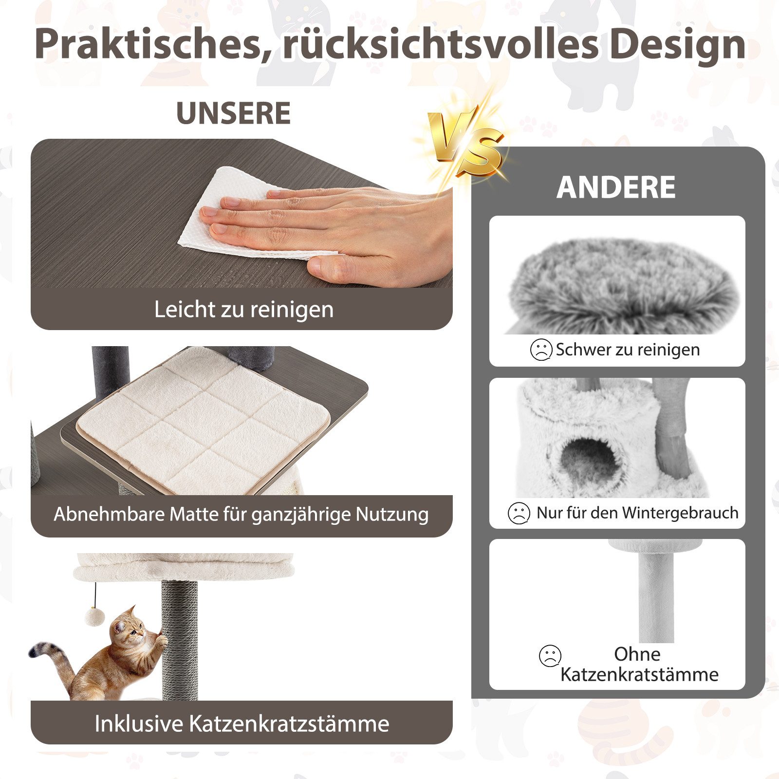KOMFOTTEU Kratzbaum, Katzenbaum mit große Plattformen, Matten & Hohl günstig online kaufen