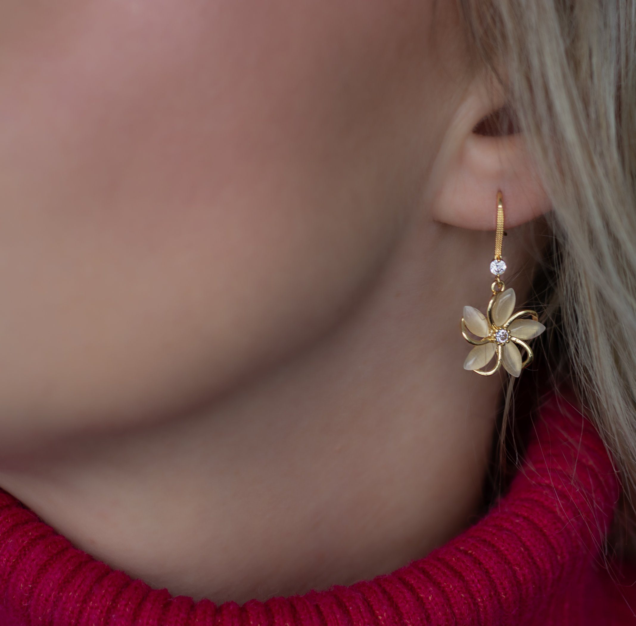 Geschenk Damen mit Set inkl (Ohrringe, Blumen Anhänger, Ohrringe Halskette Brautkrone Etui) Schmuckset Halskette