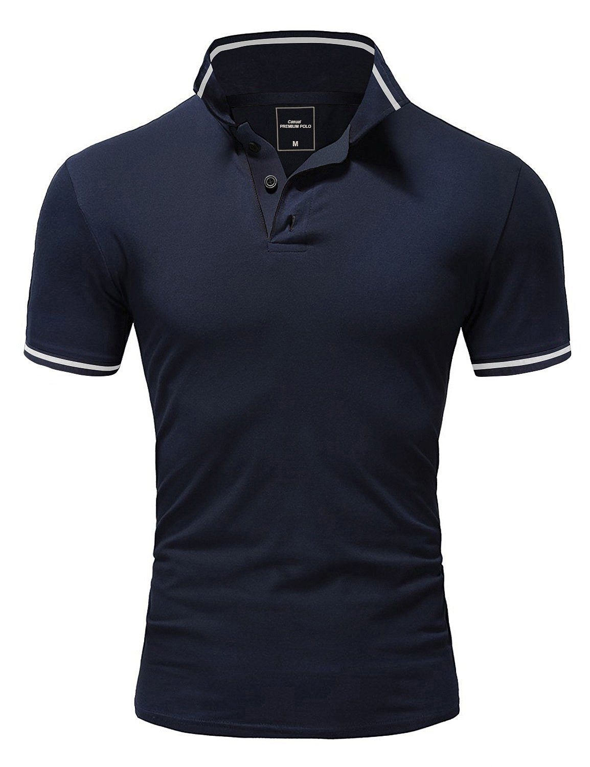Amaci&Sons Poloshirt PROVIDENCE Herren Navyblau/Weiß Kurzarm Polohemd Kontrast Basic T-Shirt