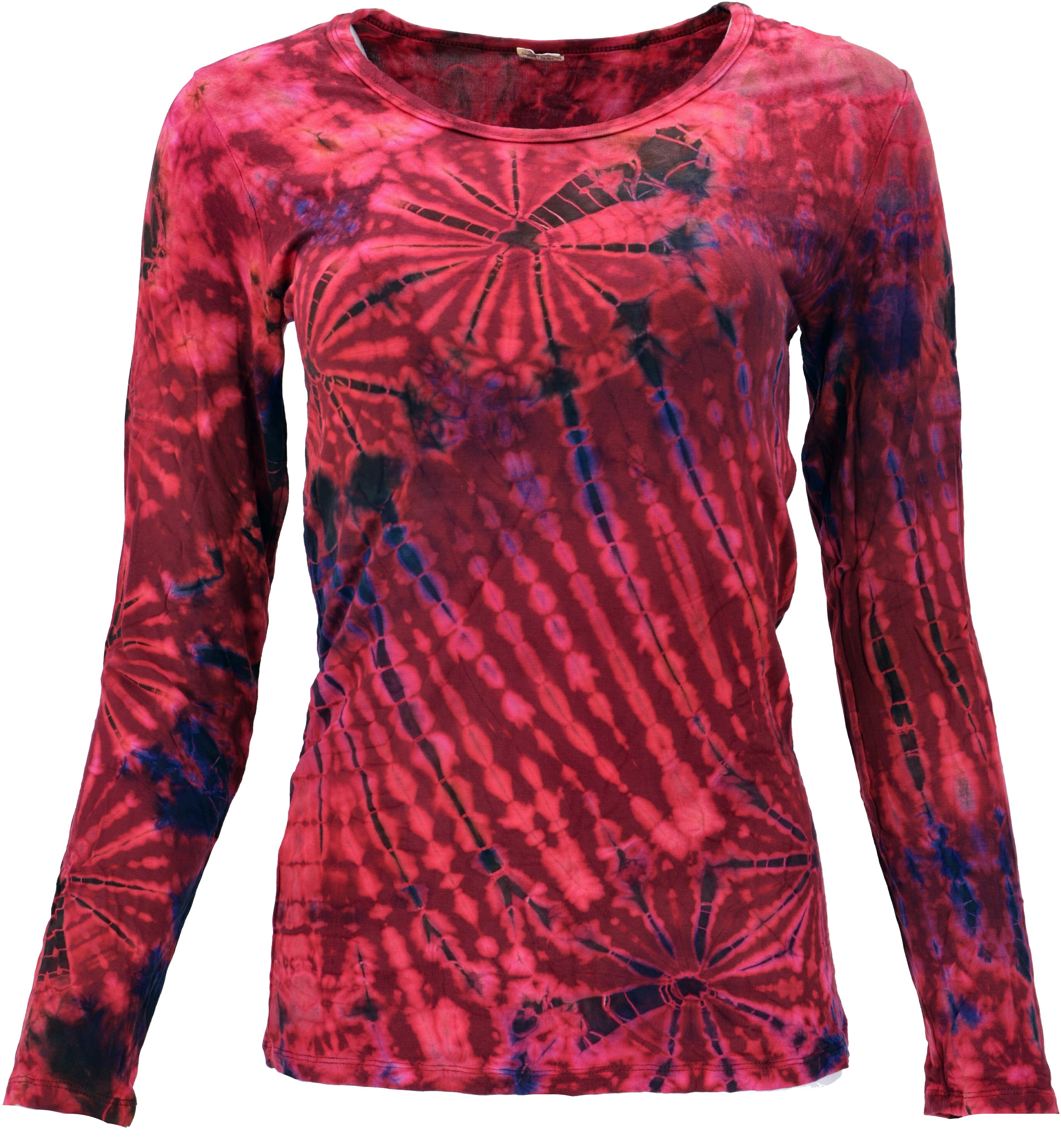 Guru-Shop Longsleeve Unikat Batik Shirt, Boho Langarmshirt - rot alternative Bekleidung