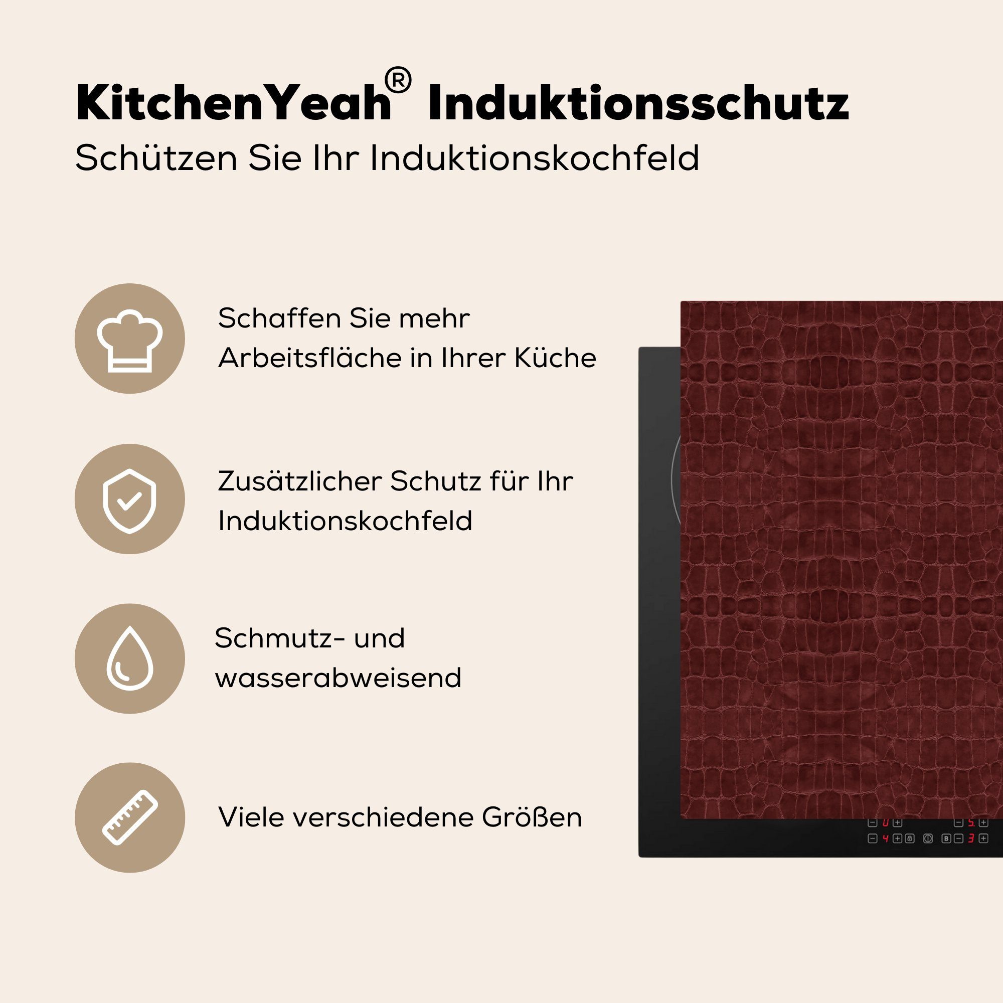 MuchoWow Herdblende-/Abdeckplatte Induktionsschutz - Leder cm, tlg), 78x78 - Arbeitsplatte Textur Tierhaut, (1 Vinyl, für - küche Ceranfeldabdeckung
