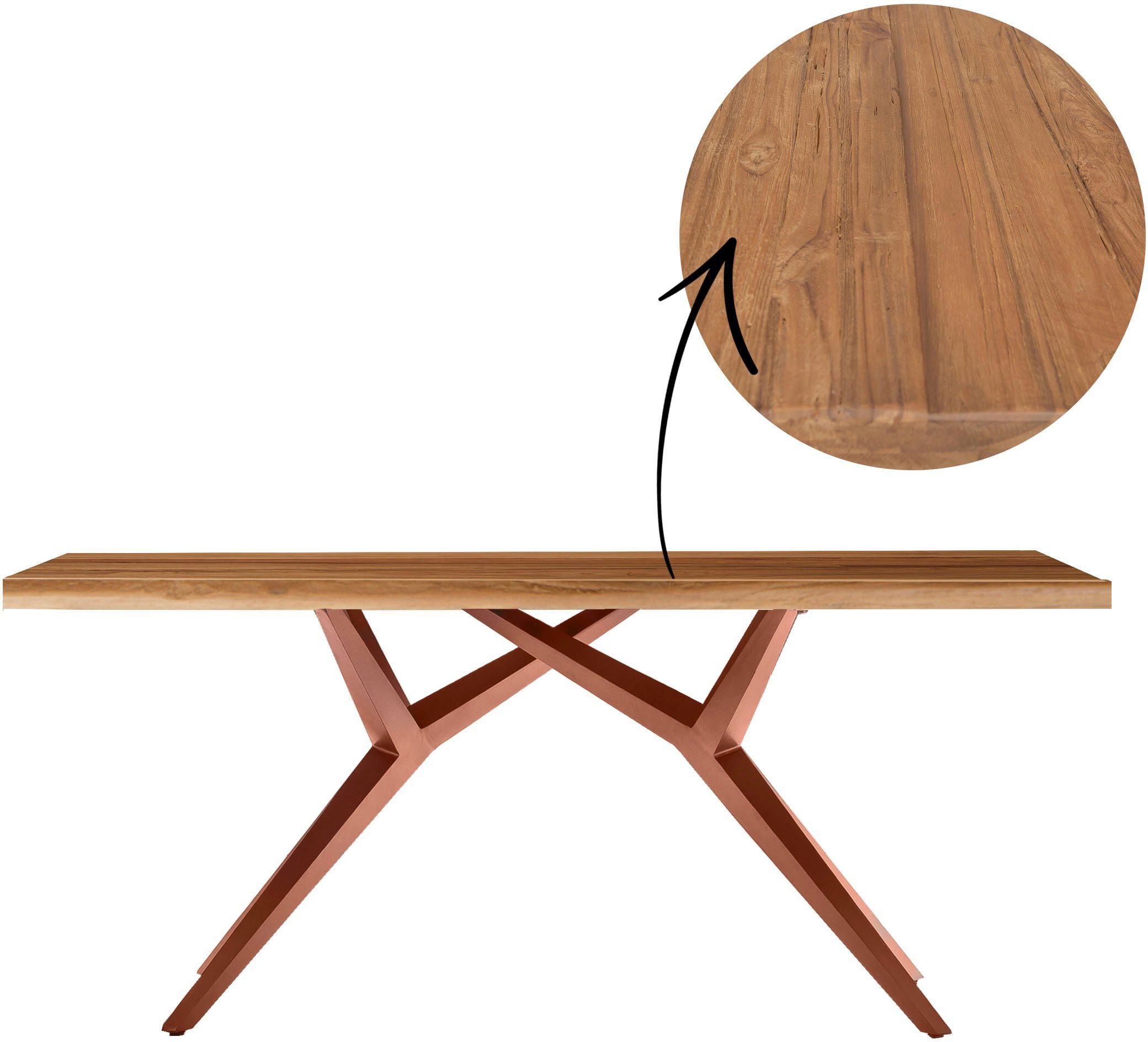 SIT Esstisch Juneau aus recyceltem Teak mit 50-mm-Platte & Rustik-Look, 50 mm starke Teakplatte mit markanter rustikaler Oberfläche