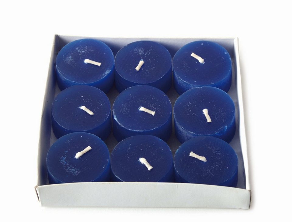 El Puente Schale Teelichter ohne Alu-Schale, 9er-Set, Handmade, Wachs, Handmade, Paraffin, Brenndauer: ca. 3 Stunden, blau, Ø 3,7 cm