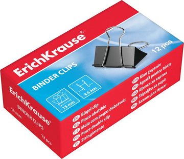 Erich Krause Büroklammer, Foldback Klammern 15mm Metall 12 Stück Schwarz