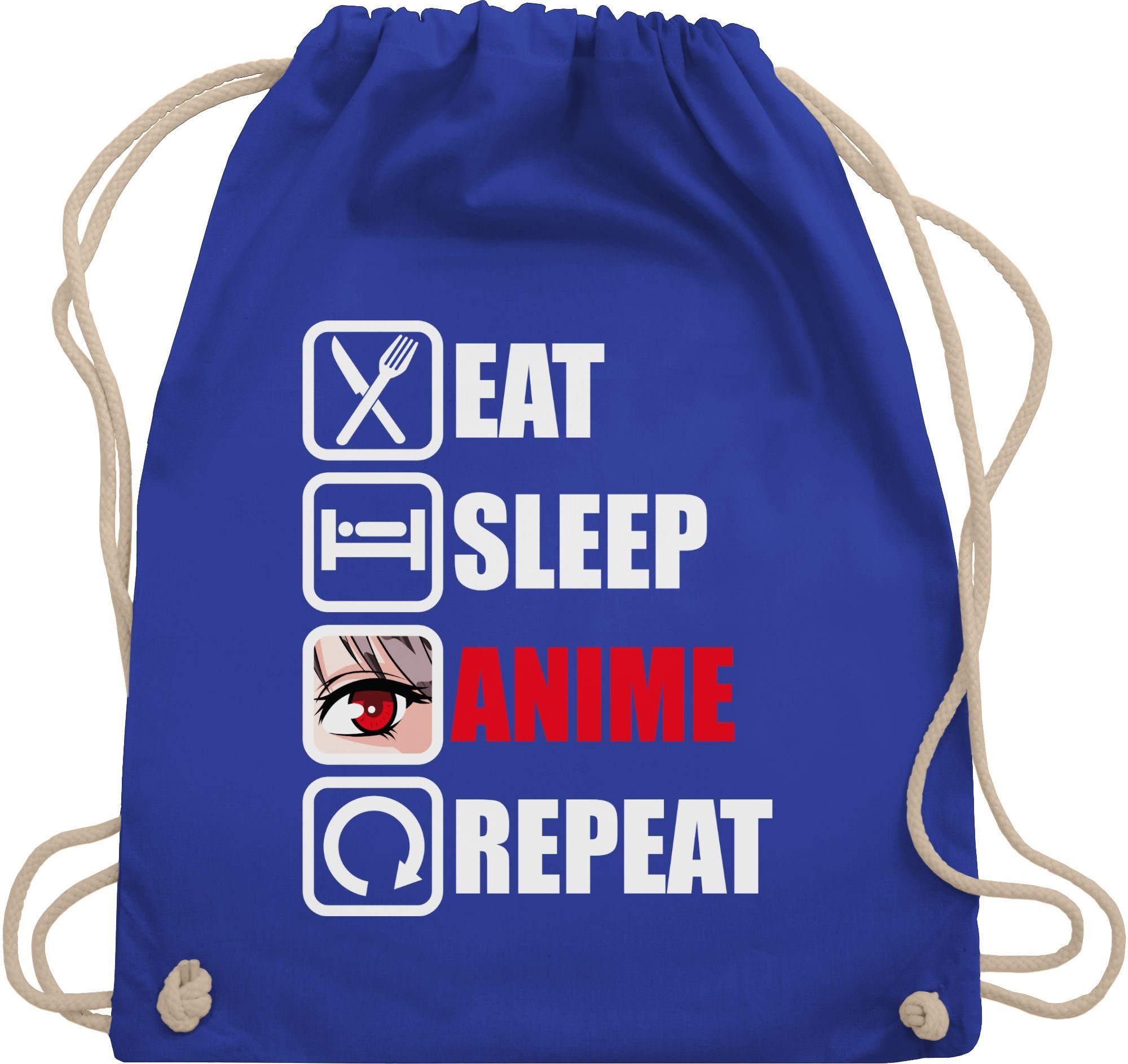 Shirtracer Turnbeutel Eat sleep Anime repeat - weiß, Anime Geschenke 3 Royalblau