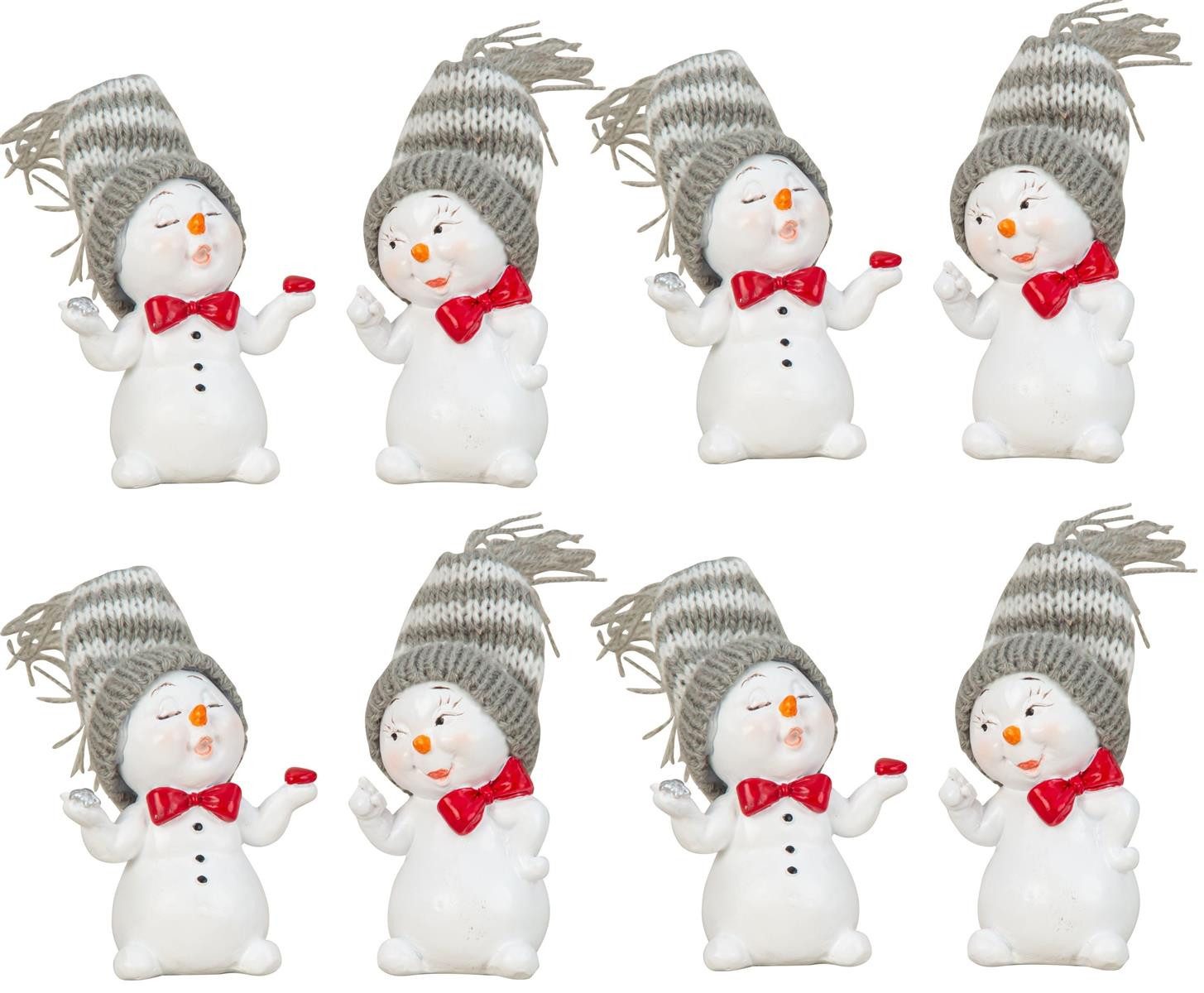 Geschenkestadl Schneemann 8 Stück Schneemann Figuren Strickmütze 7cm Winterdeko mehrere Farben