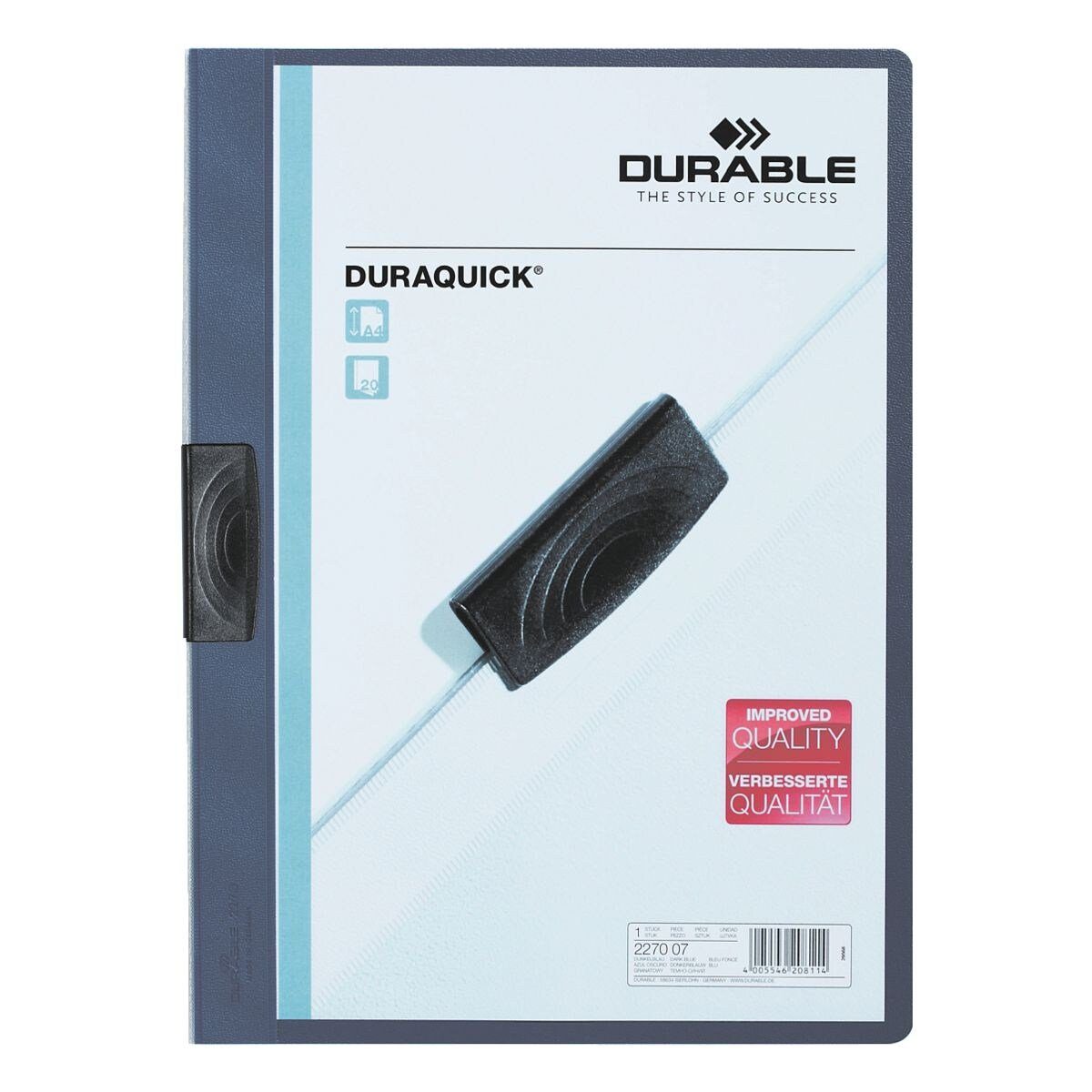 DURABLE Hefter Duraquick, mit Klemmfunktion, dunkelblau Format DIN Blatt A4, 20 bis