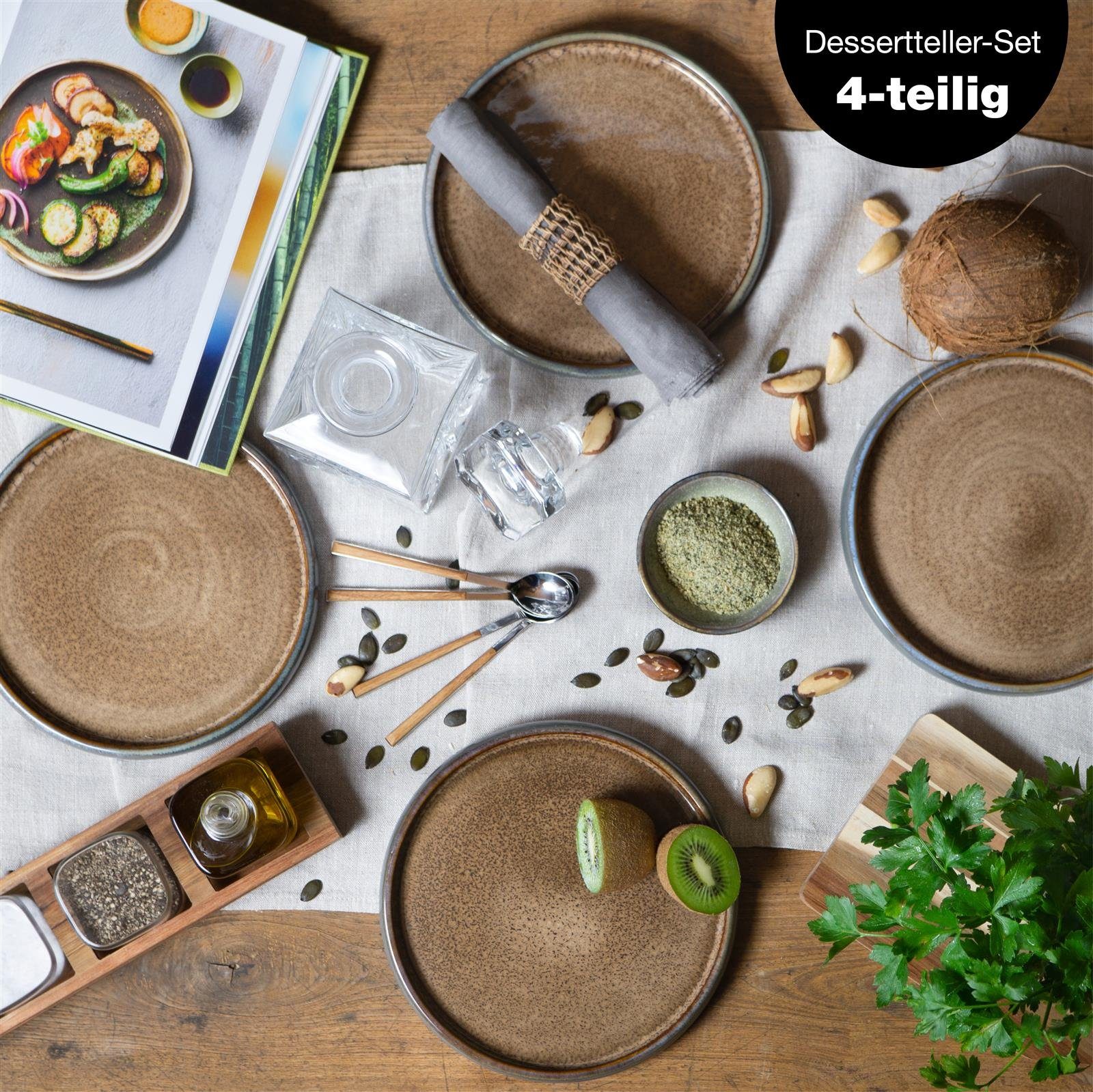 Moritz & Moritz Dessertteller SOLID 4x Dessertteller Beige, (4 St), Robustes Steinzeug, Spülmaschinengeeignet