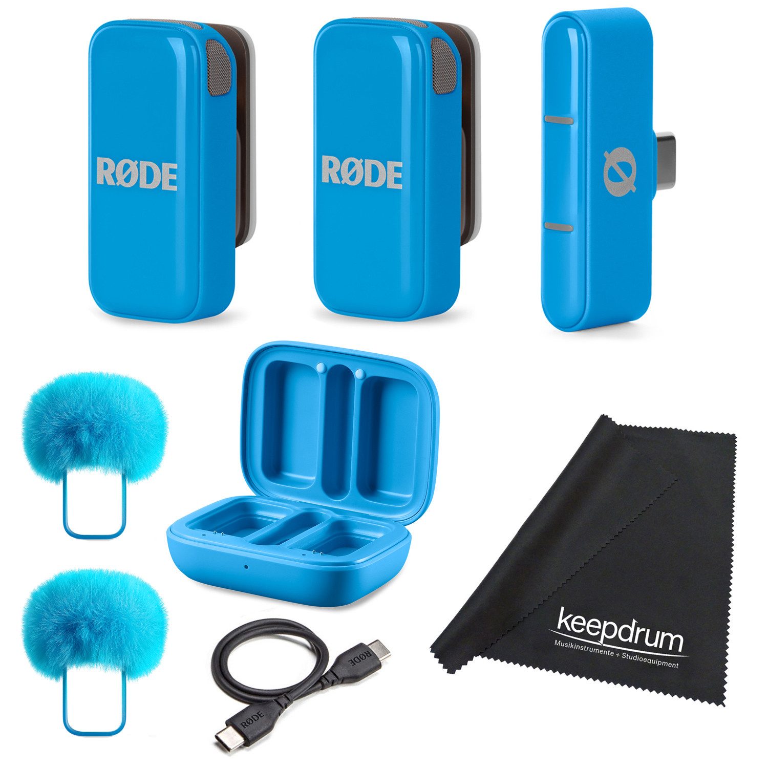 RØDE Rode Wireless Micro Drahtloses Mikrofon-System USB-C Blau mit Tuch Digitales Aufnahmegerät (Vorteils-Set mit Tuch)