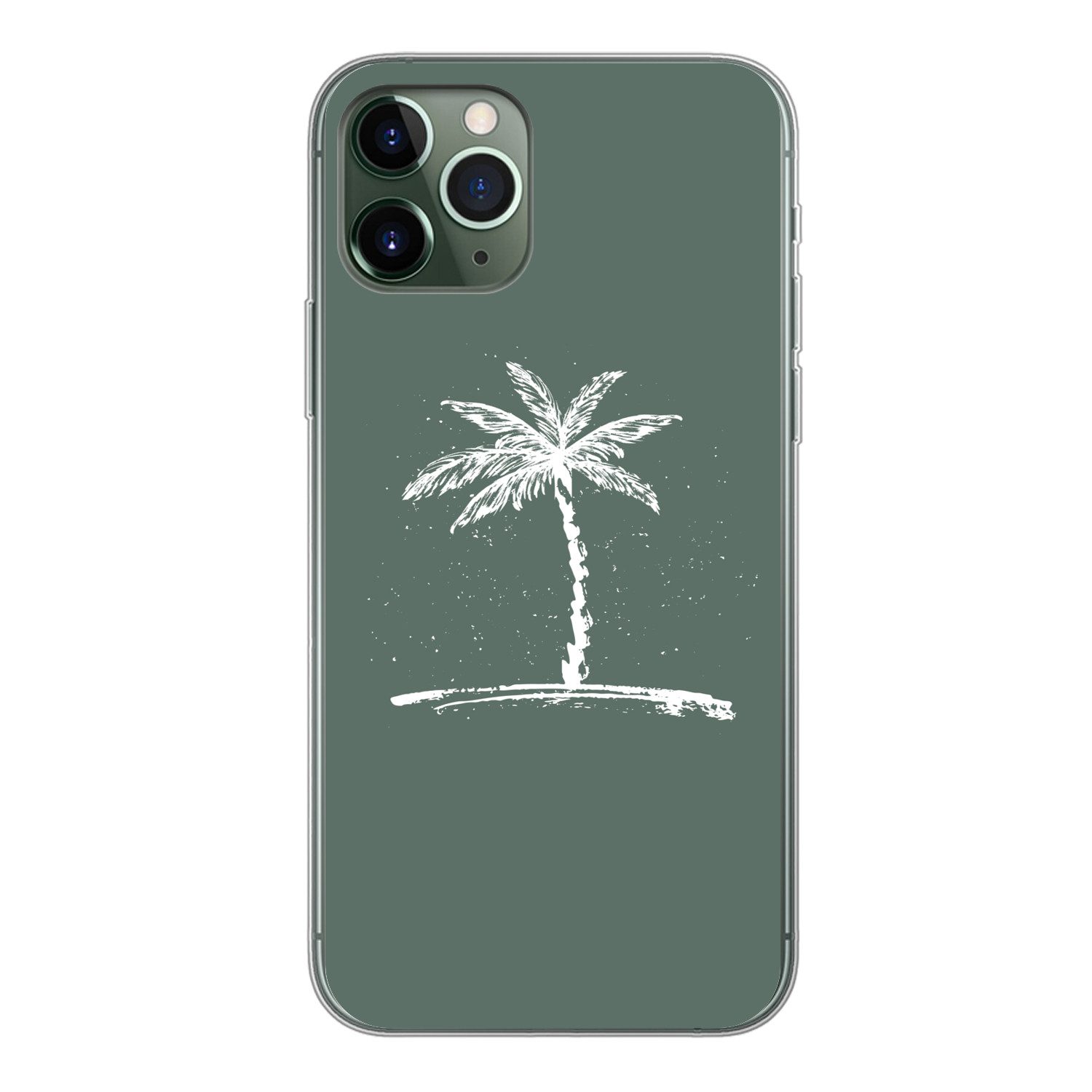 MuchoWow Handyhülle für Apple iPhone 11 Pro Palme - Weiß - Grün - Tropisch, Smartphone-Bumper, Print, Handy Schutzhülle Dünn