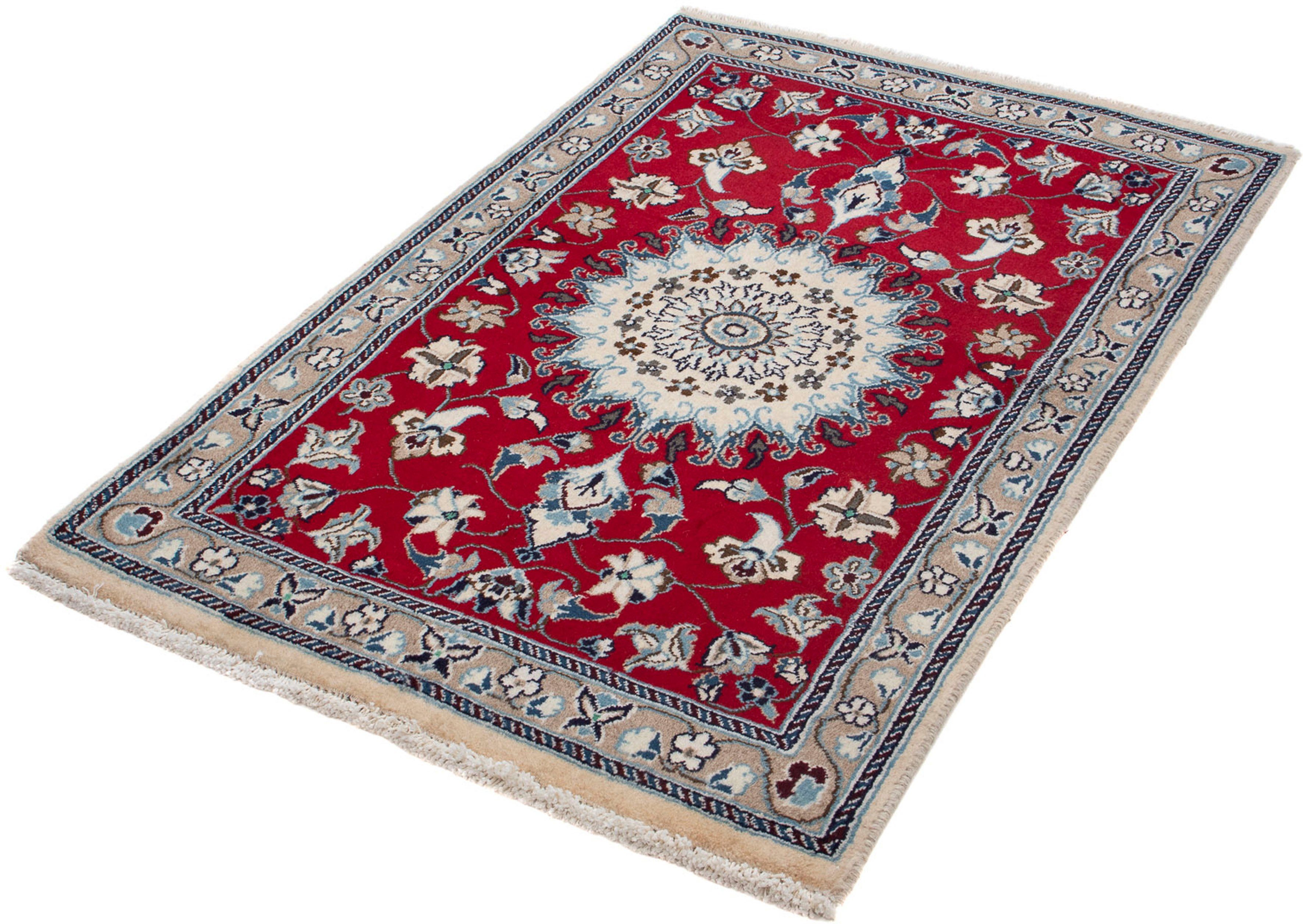 Orientteppich Perser - Nain - 134 x 89 cm - dunkelrot, morgenland, rechteckig, Höhe: 10 mm, Wohnzimmer, Handgeknüpft, Einzelstück mit Zertifikat