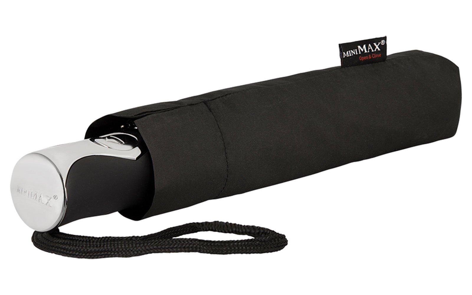 zuverlässige uni, der schwarz miniMAX® windsicher Taschenregenschirm Begleiter mit Impliva Auf-Zu-Automatik