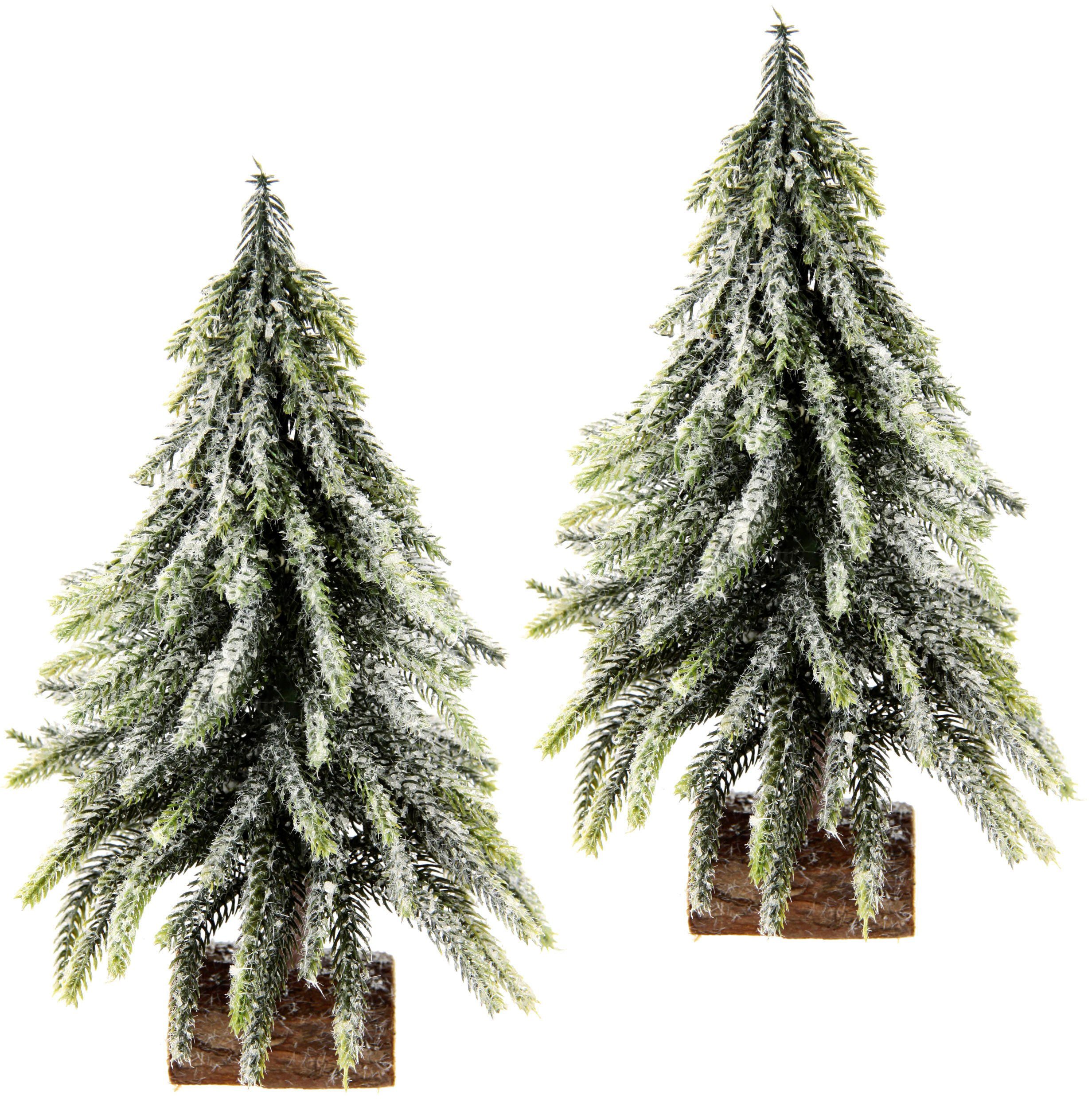 I.GE.A. Dekobaum Weihnachtsdeko, Weihnachtsbaum (Set, 2 St), Künstlicher mini Tannenbaum geeist auf Holzsockel 25 cm – Bild 2 von 5
