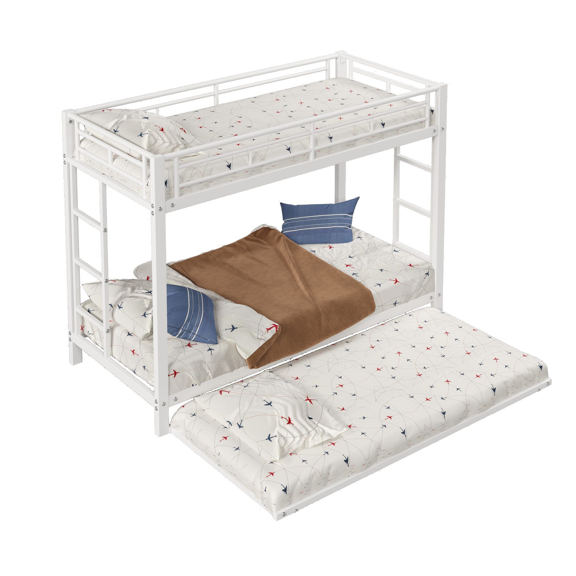 HAUSS SPOLE Etagenbett 90x200cm ausgestattet mit Ausziehbett, hohe Geländer, Weiß (robuste Konstruktion 90*200cm), ohne Matratze