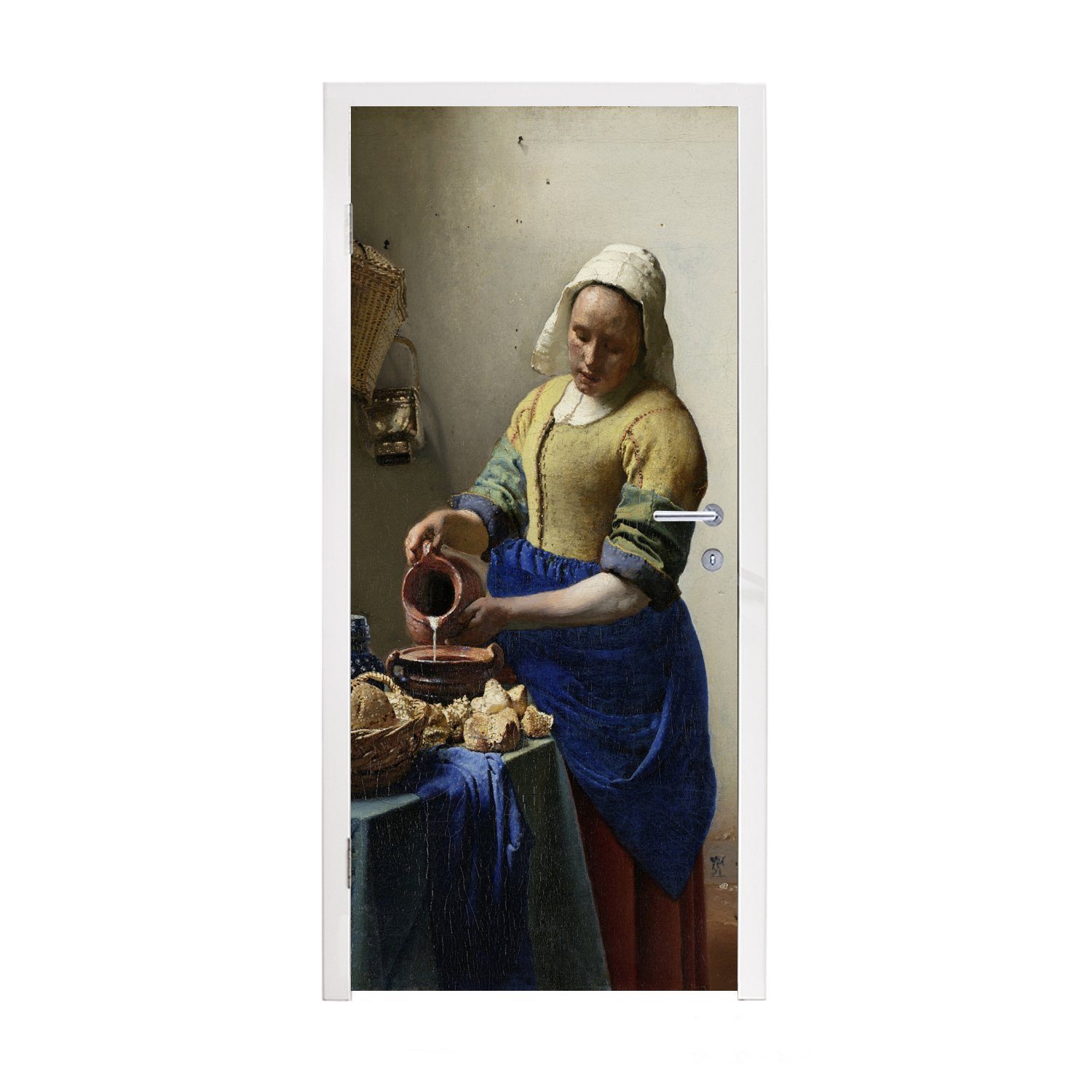 MuchoWow Türtapete Das Milchmädchen - Johannes Vermeer, Matt, bedruckt, (1 St), Fototapete für Tür, Türaufkleber, 75x205 cm