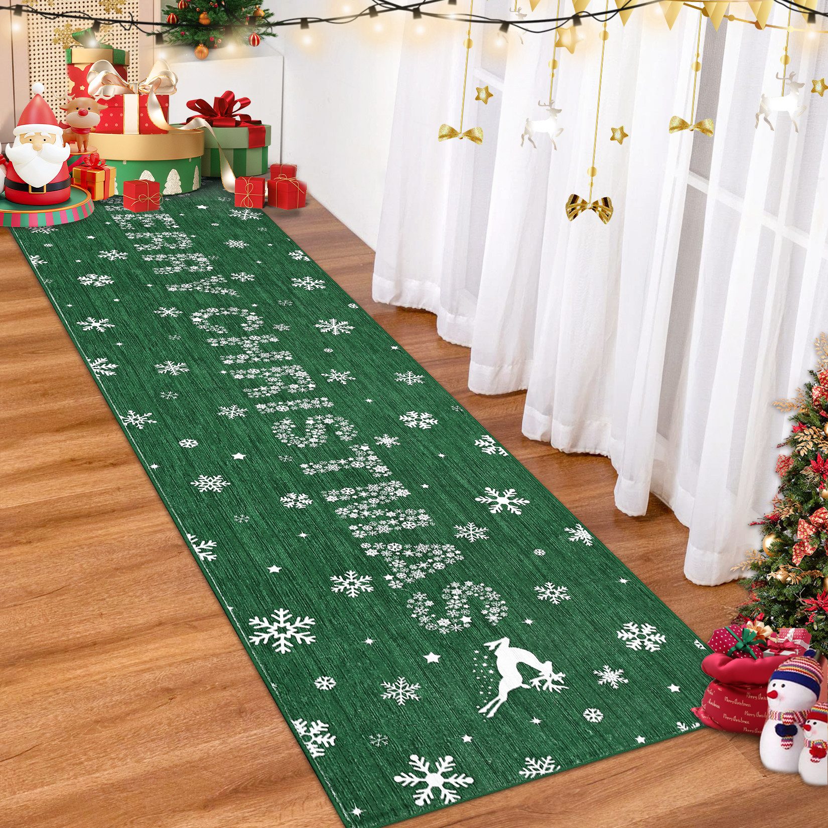 GarveeMore Teppich Wohnzimmer Weihnachtsteppich Waschbar rutschfest Teppich Schneeflocke